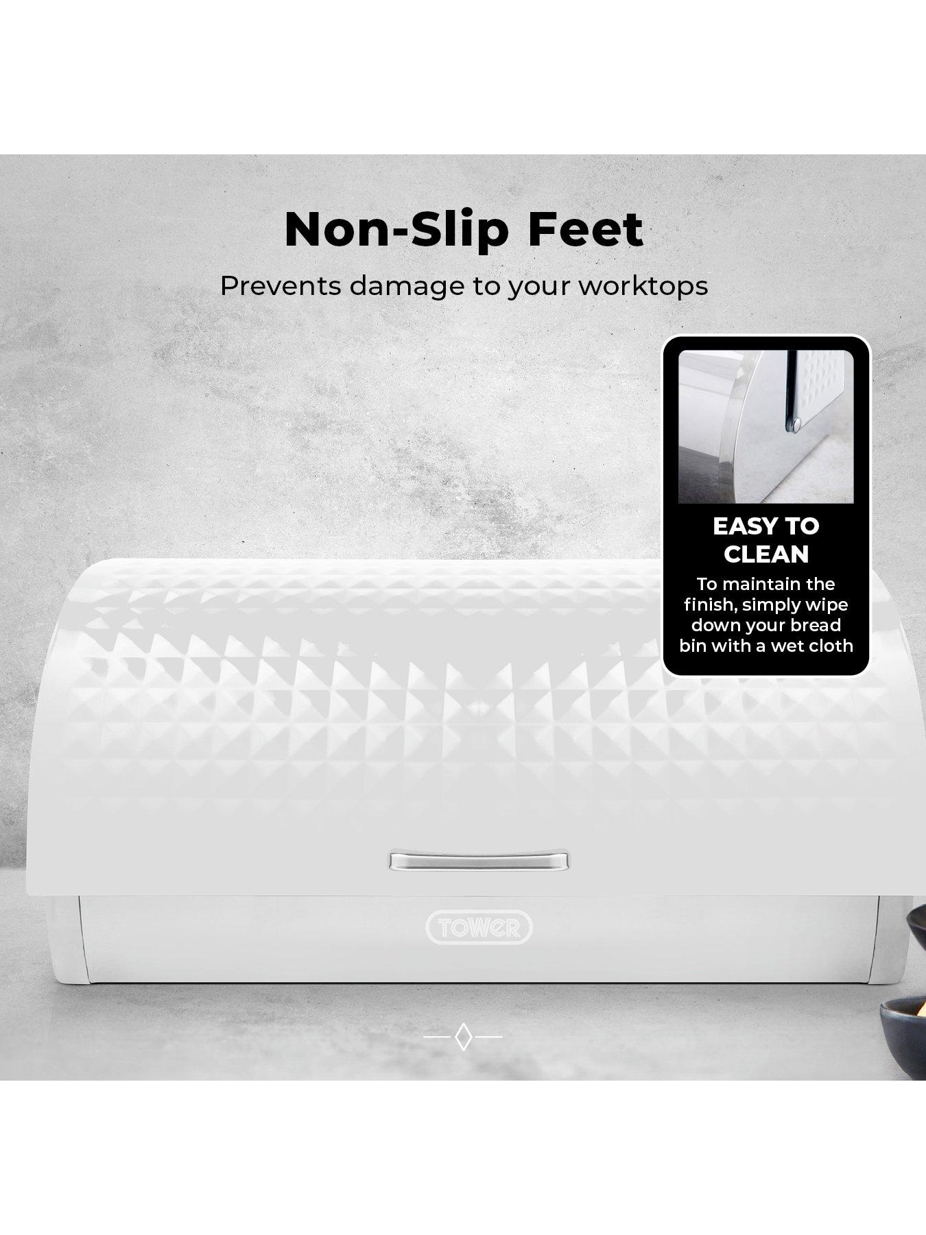  image of tower-solitaire-roll-top-bread-bin-ndash-silver-stainless-steel-body-with-a-white-lid