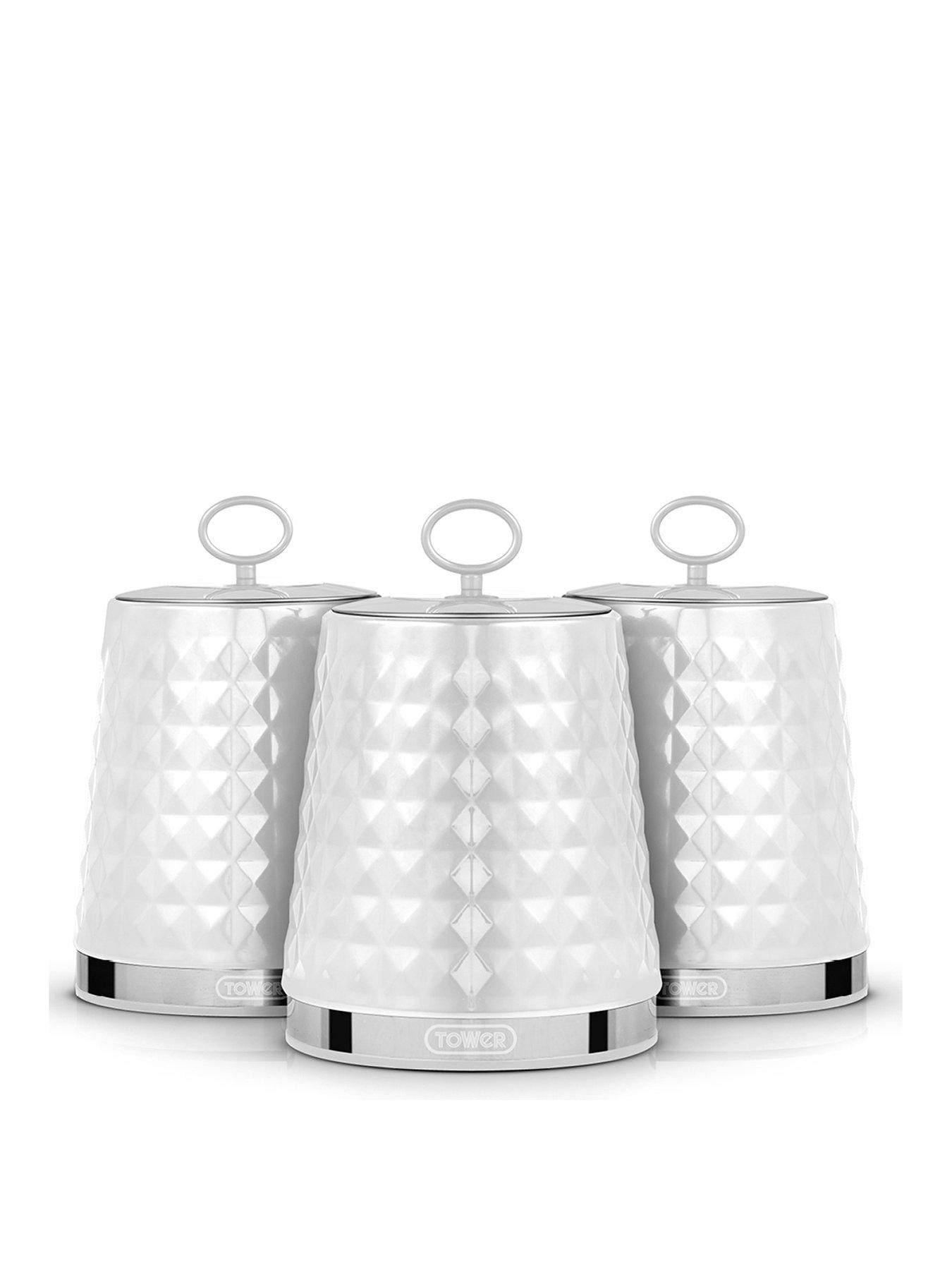 undefined Solitaire Set of 3 White Storage Canisters