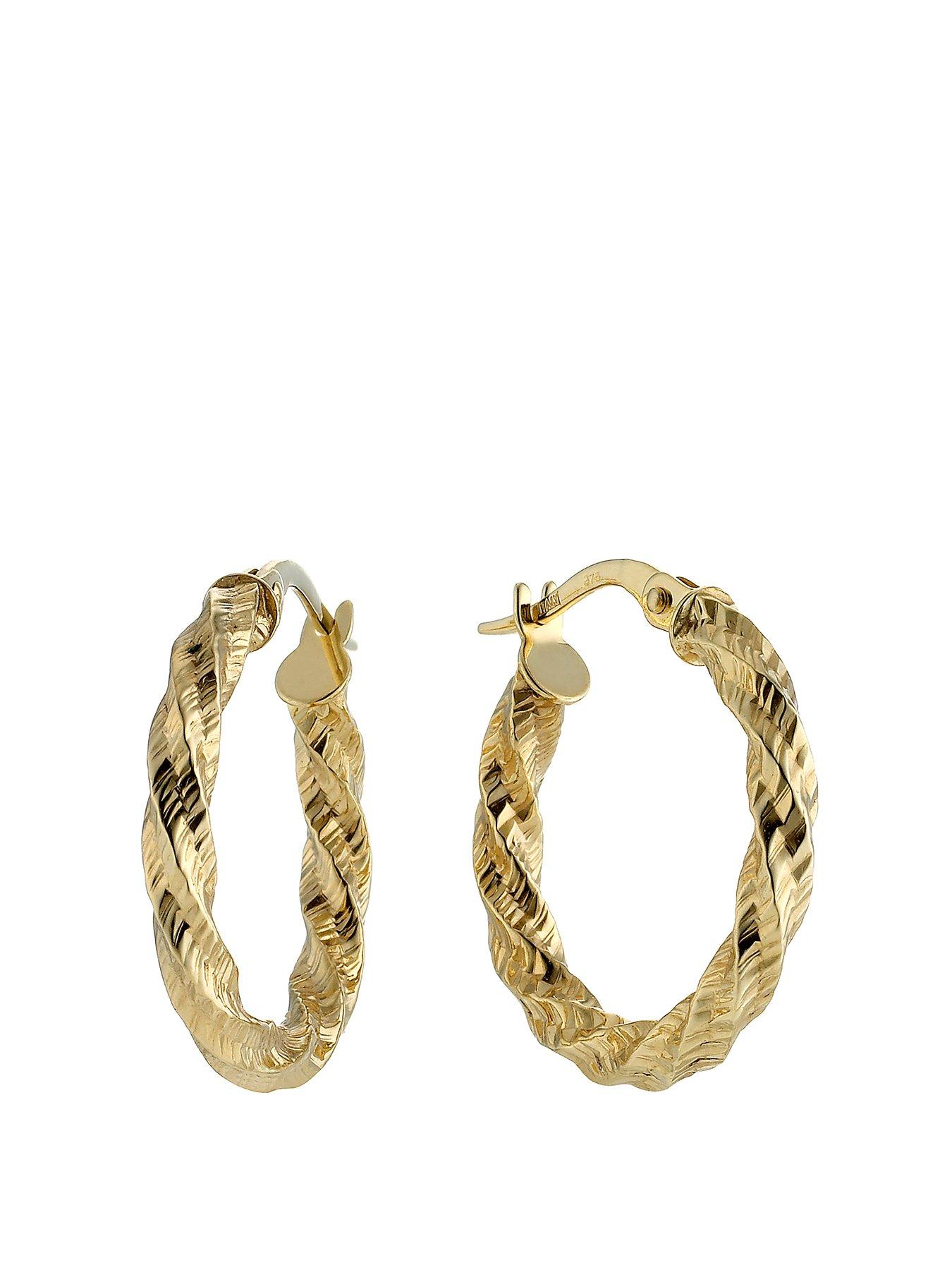 undefined 9ct Yellow Gold Earrings. Diamond Cut Twist 15mm Hoop Earrings