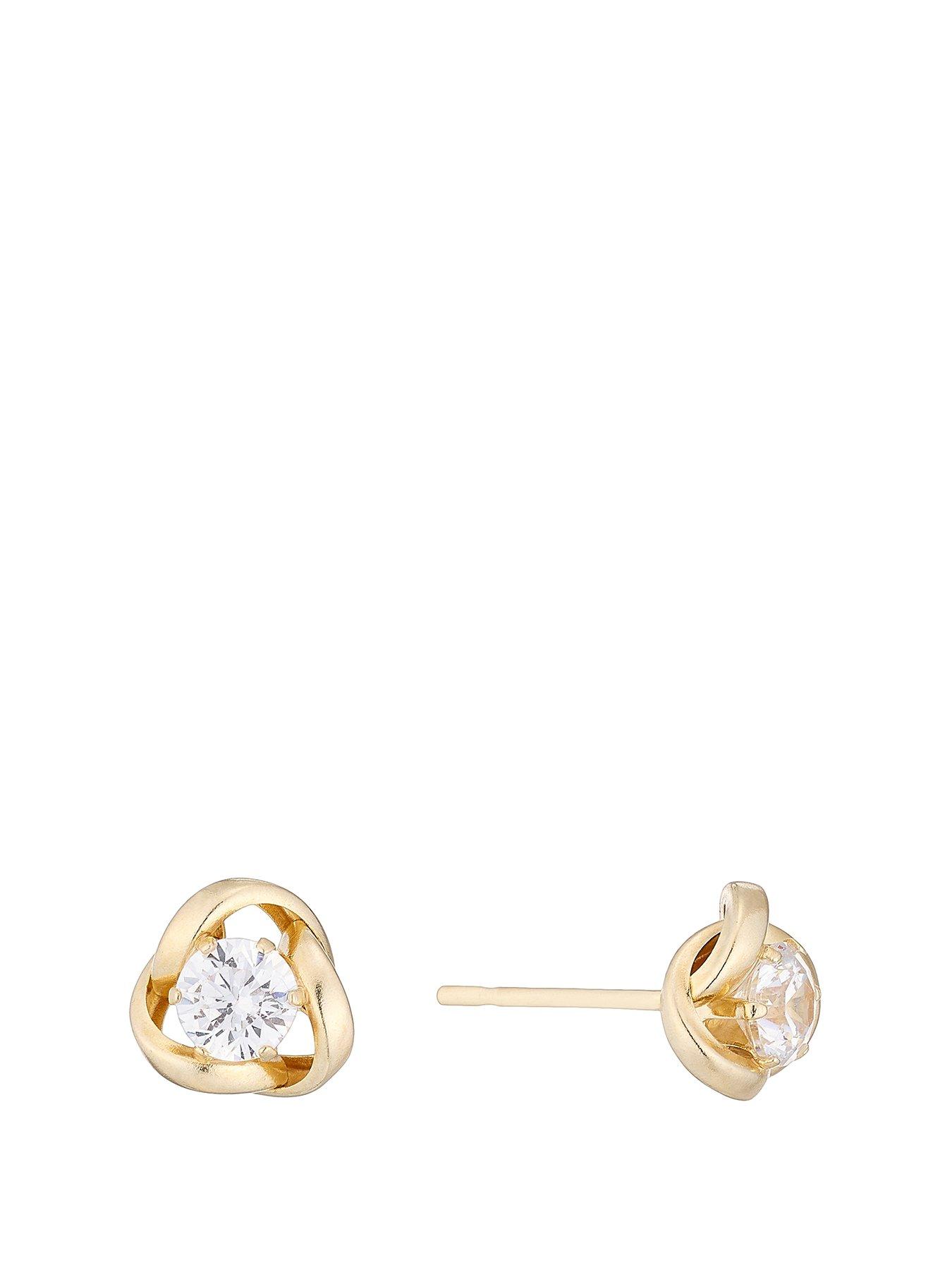 undefined 9ct Yellow Gold Earrings. Cubic Zirconia Knot Stud Earrings