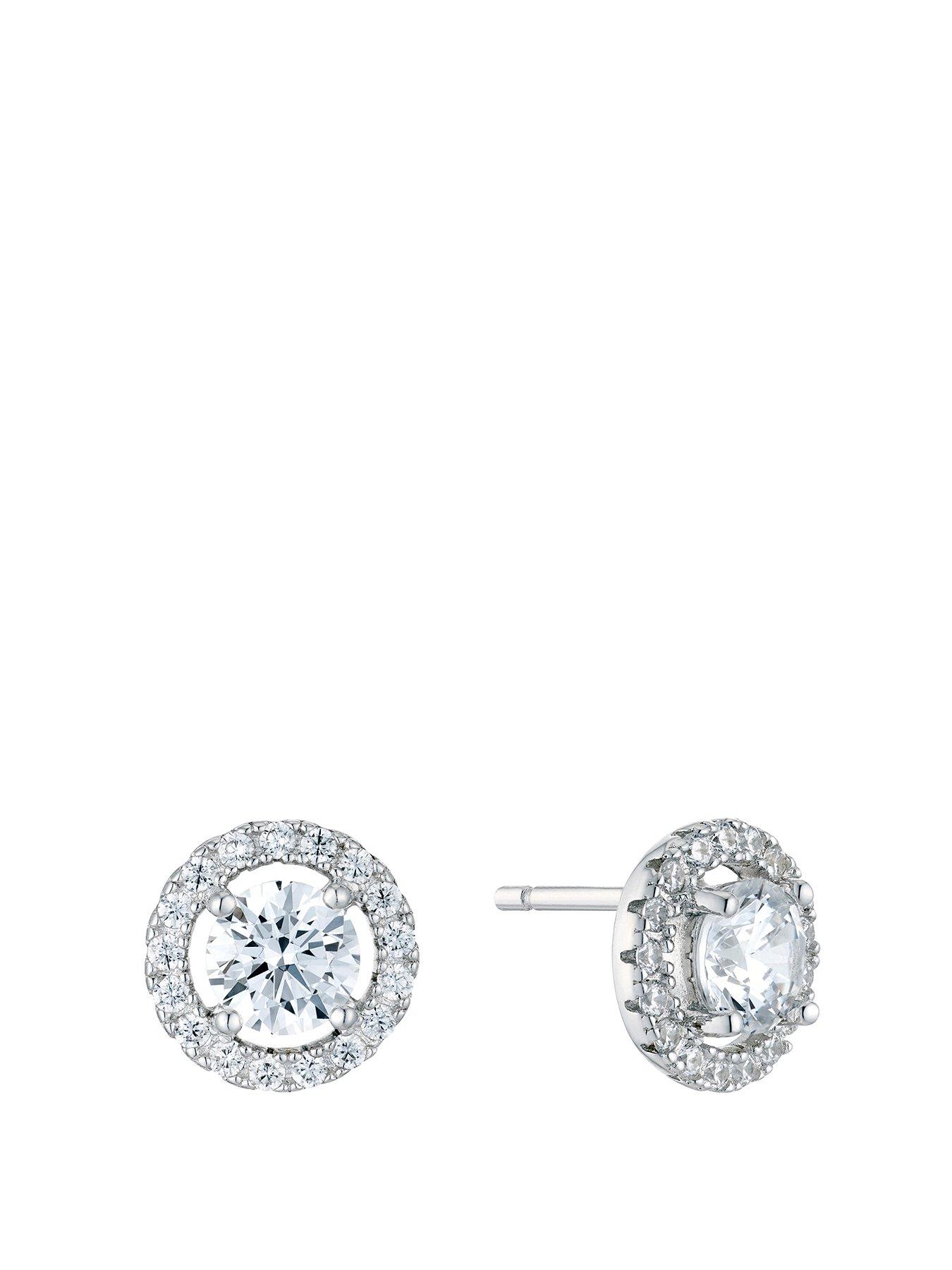 undefined Sterling Silver Earrings. Cubic Zirconia Halo Stud Earrings