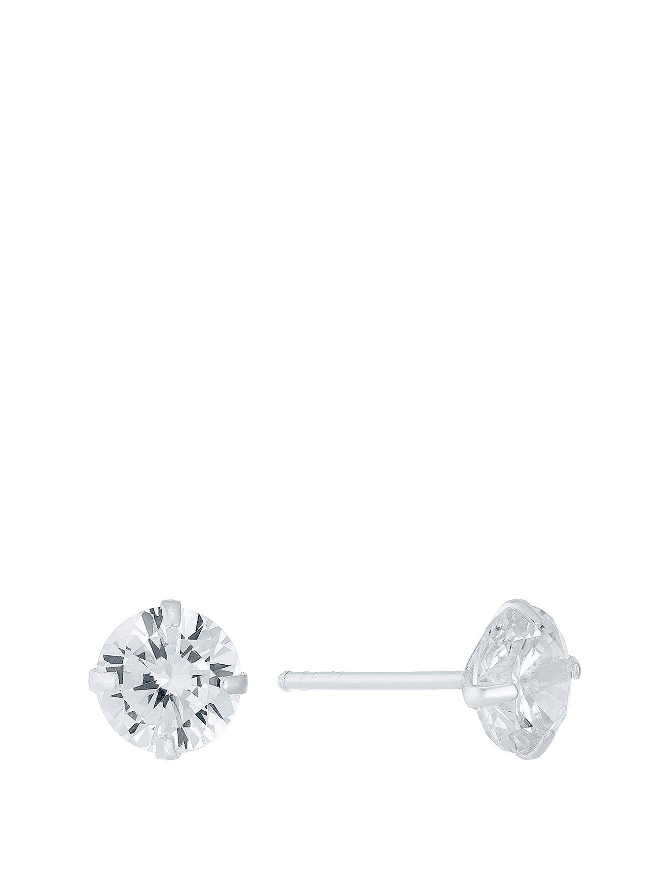 undefined Sterling Silver Earrings. Cubic Zirconia 7mm Stud Earrings