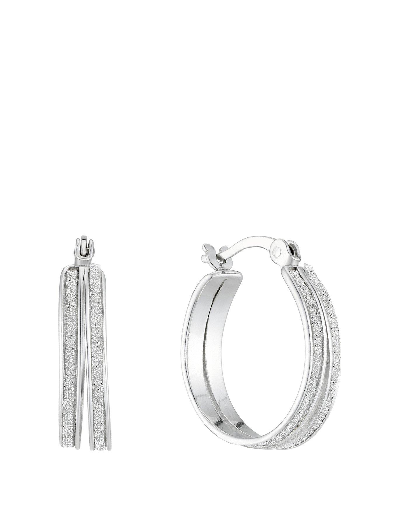 undefined Sterling Silver Earrings. Glitter Double Row 15mm Hoop Earrings