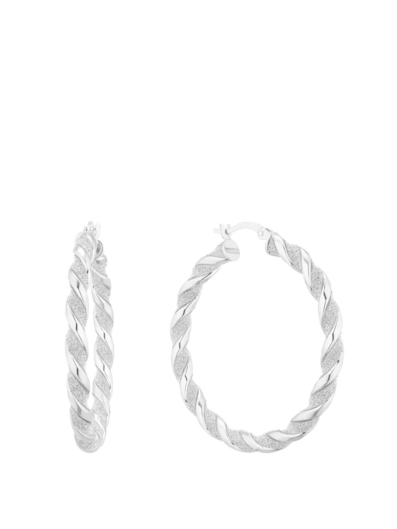 undefined Sterling Silver Earrings. Glitter Twist 33mm Hoop Earrings