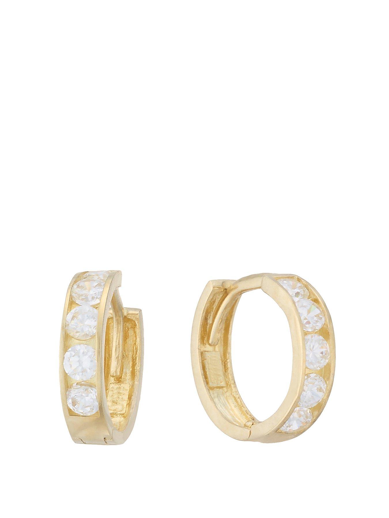  image of h-samuel-childrens-9ct-yellow-gold-amp-cubic-zirconia-9mm-huggie-hoop-earrings