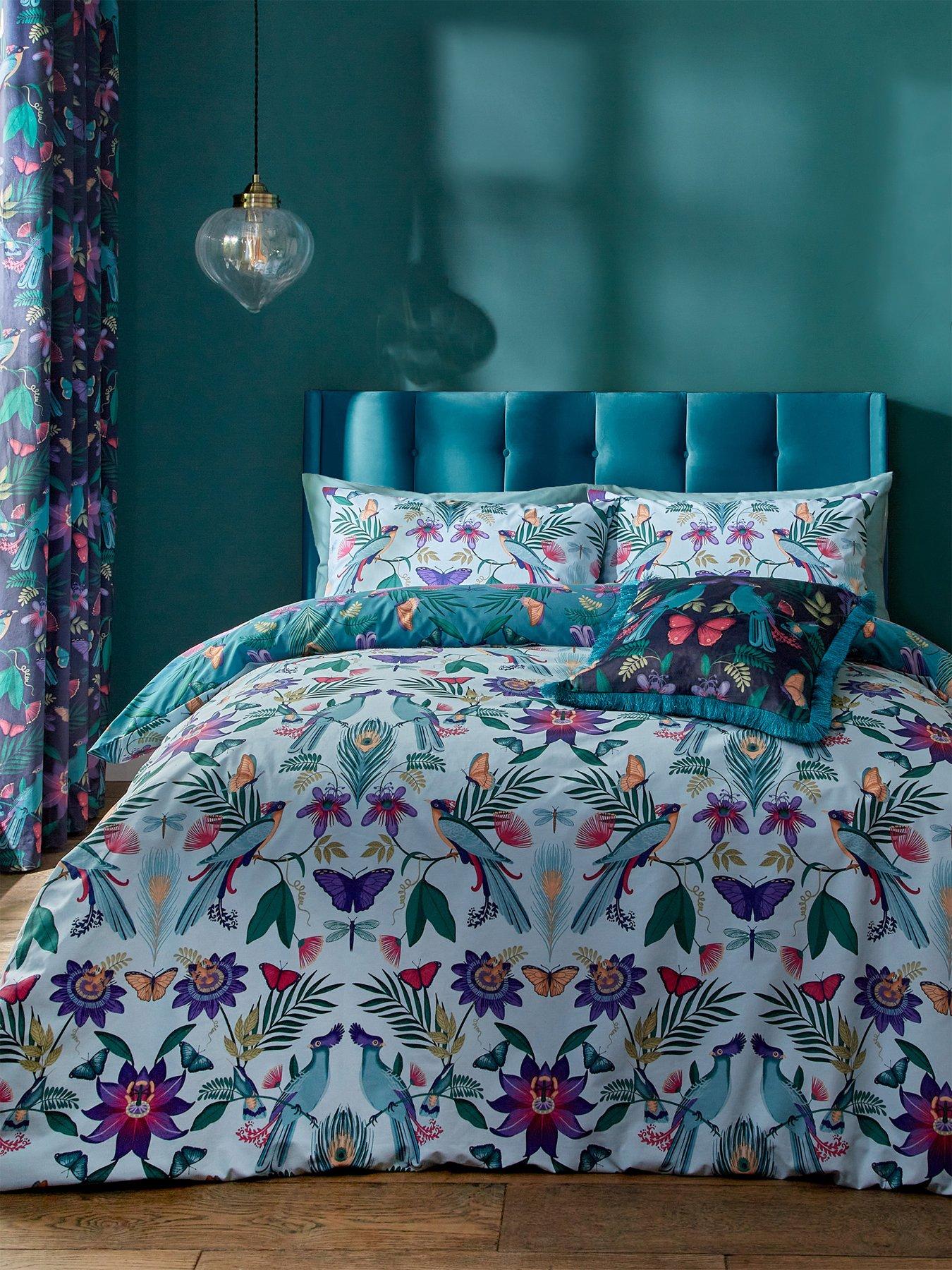 Catherine Lansfield Mya Tropical Birds Duvet Cover Set - Duck Egg Blue