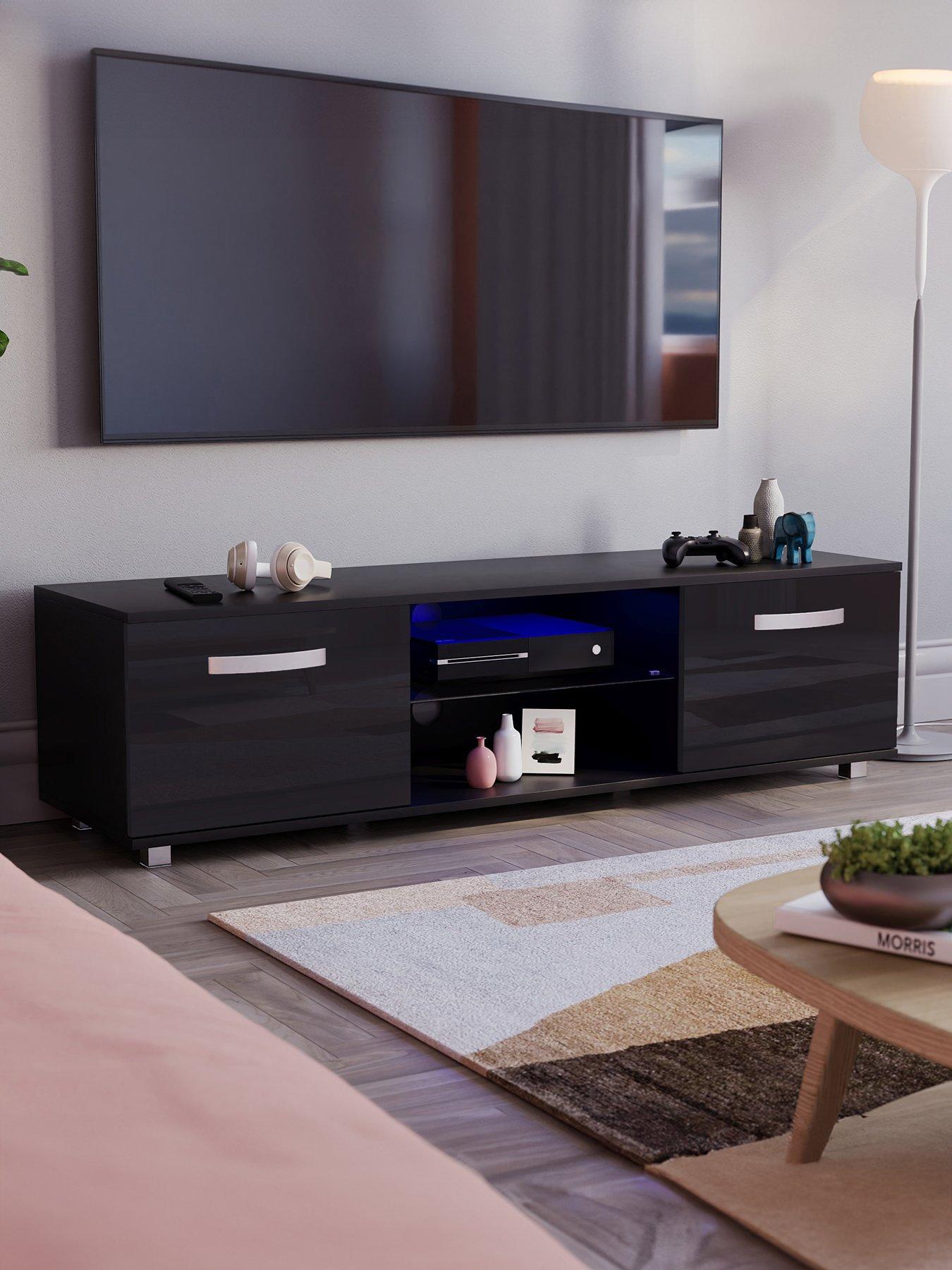 Vida Designs Cosmo 2 Door TV Unit with LED Lighting - fits up to 60 inch TV - Black