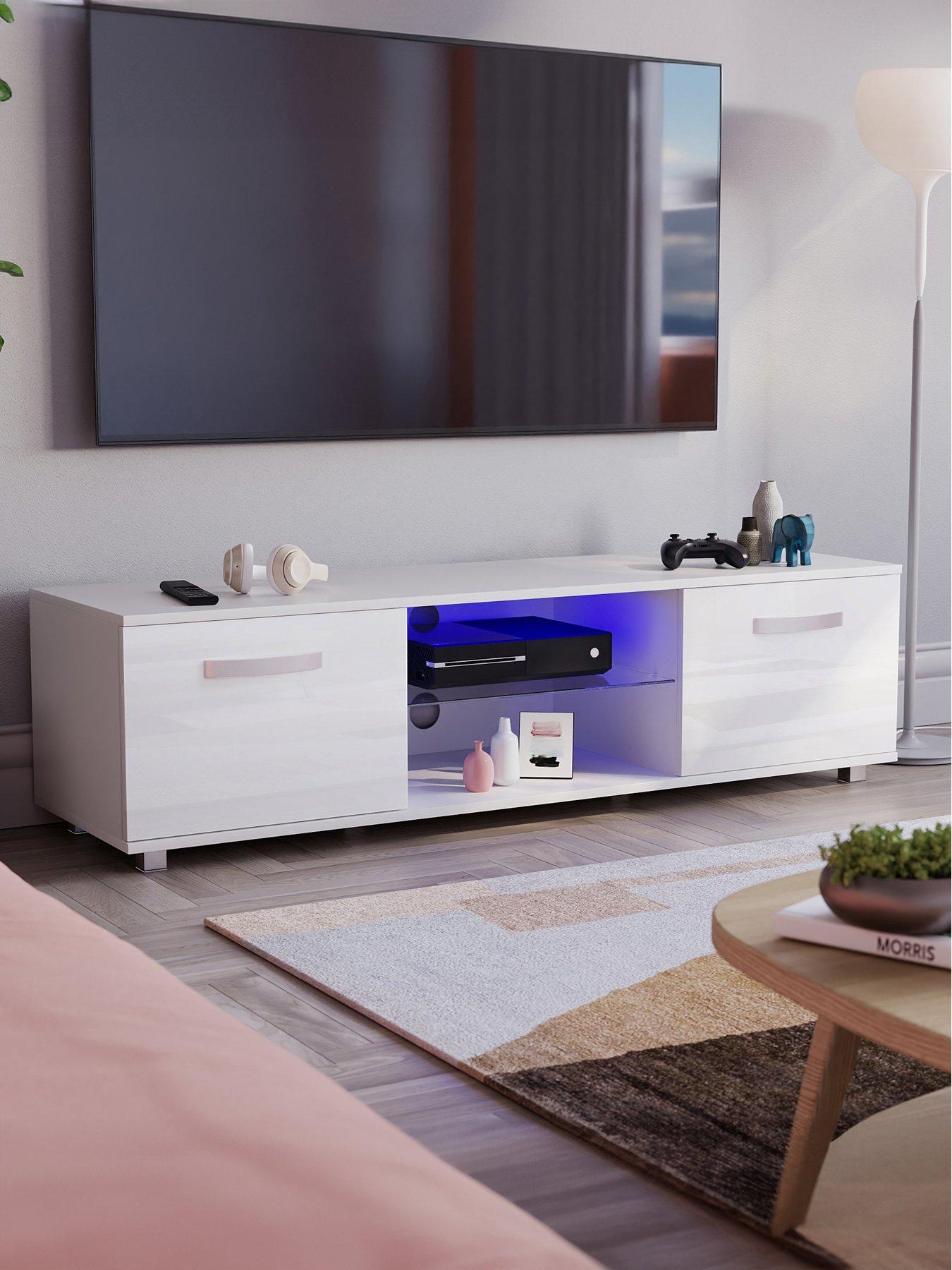 Vida Designs Cosmo 2 Door TV Unit with LED Lighting - fits up to 60 inch TV - White