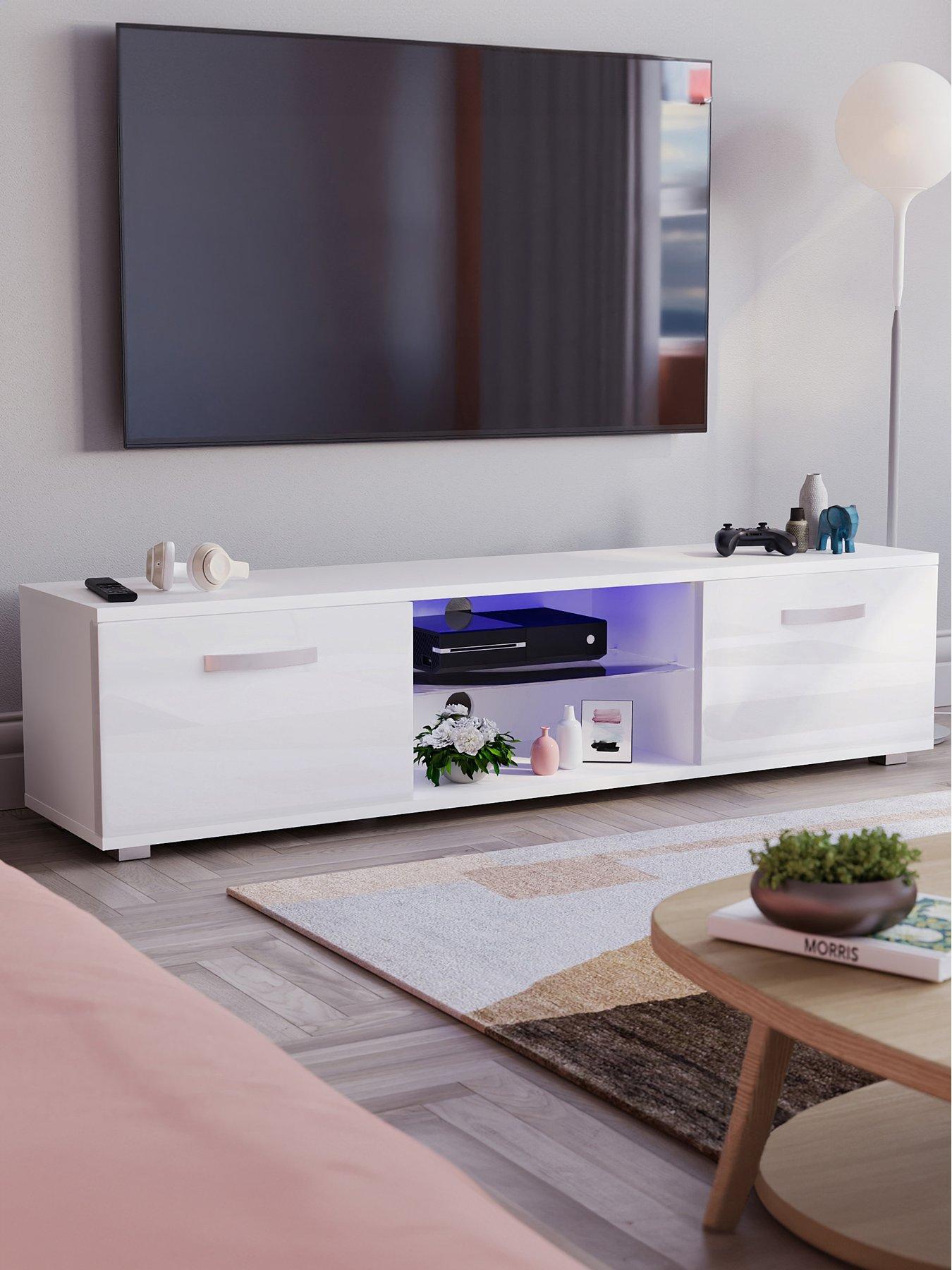 undefined Cosmo 2 Door TV Unit with LED Lighting - fits up to 70 inch TV - White