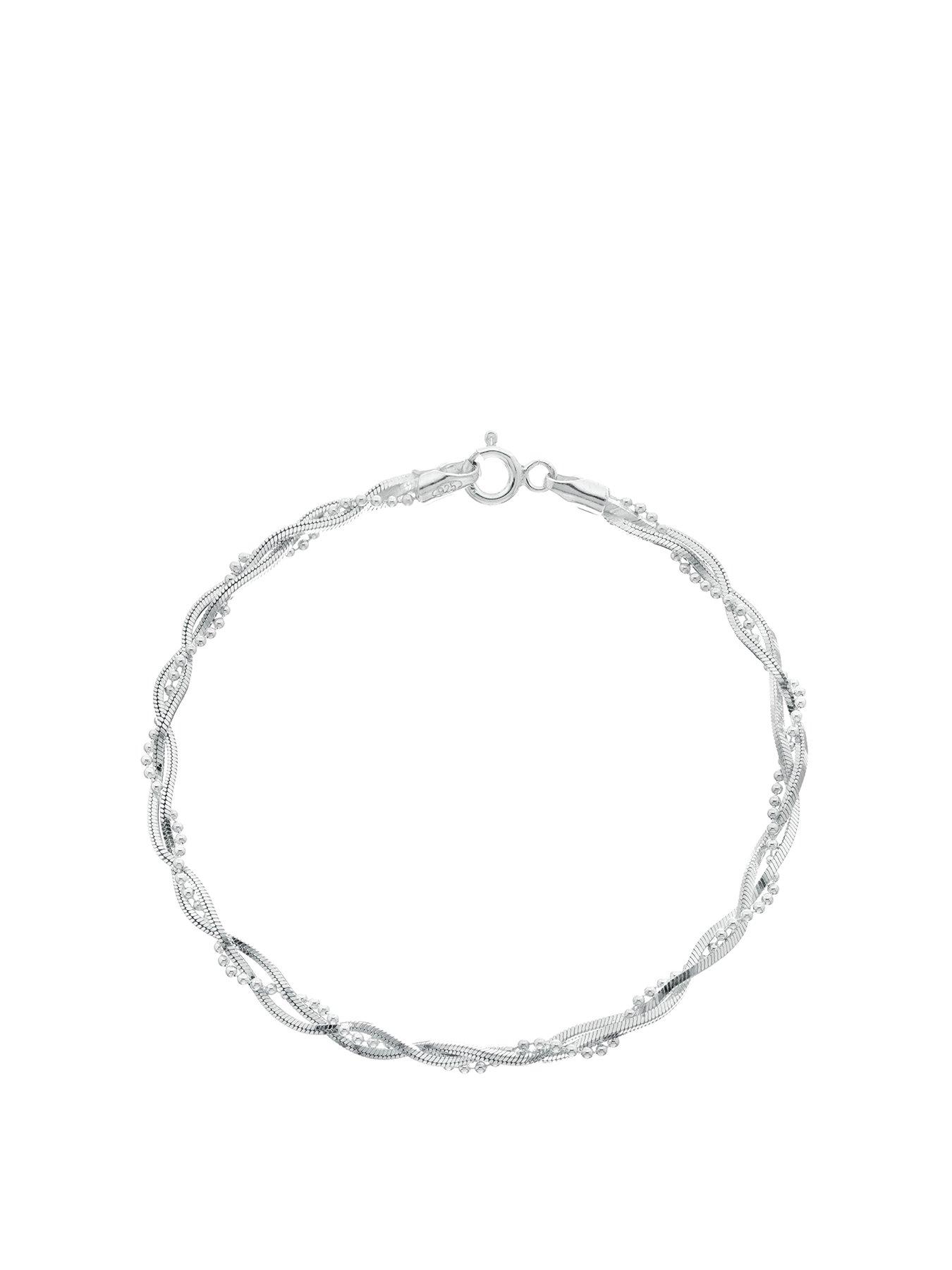  image of h-samuel-sterling-silver-bracelet-twisted-herringbone-amp-bead-bracelet