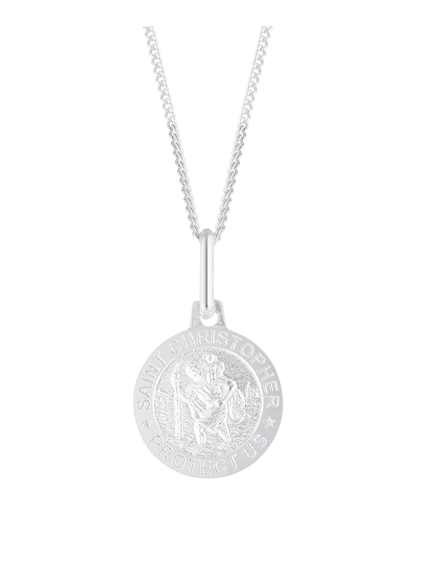 undefined Sterling Silver Necklace. St Christopher Protection Pendant