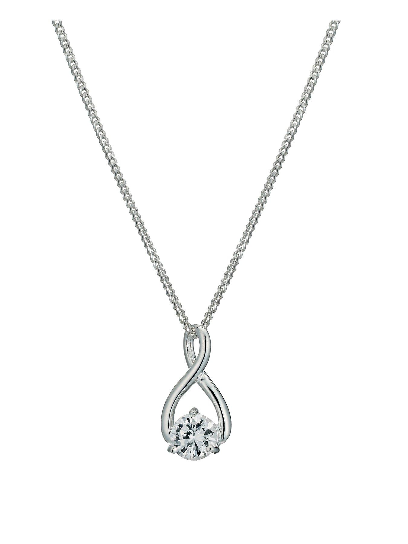 undefined Sterling Silver Necklace. Figure of 8 Cubic Zirconia Pendant