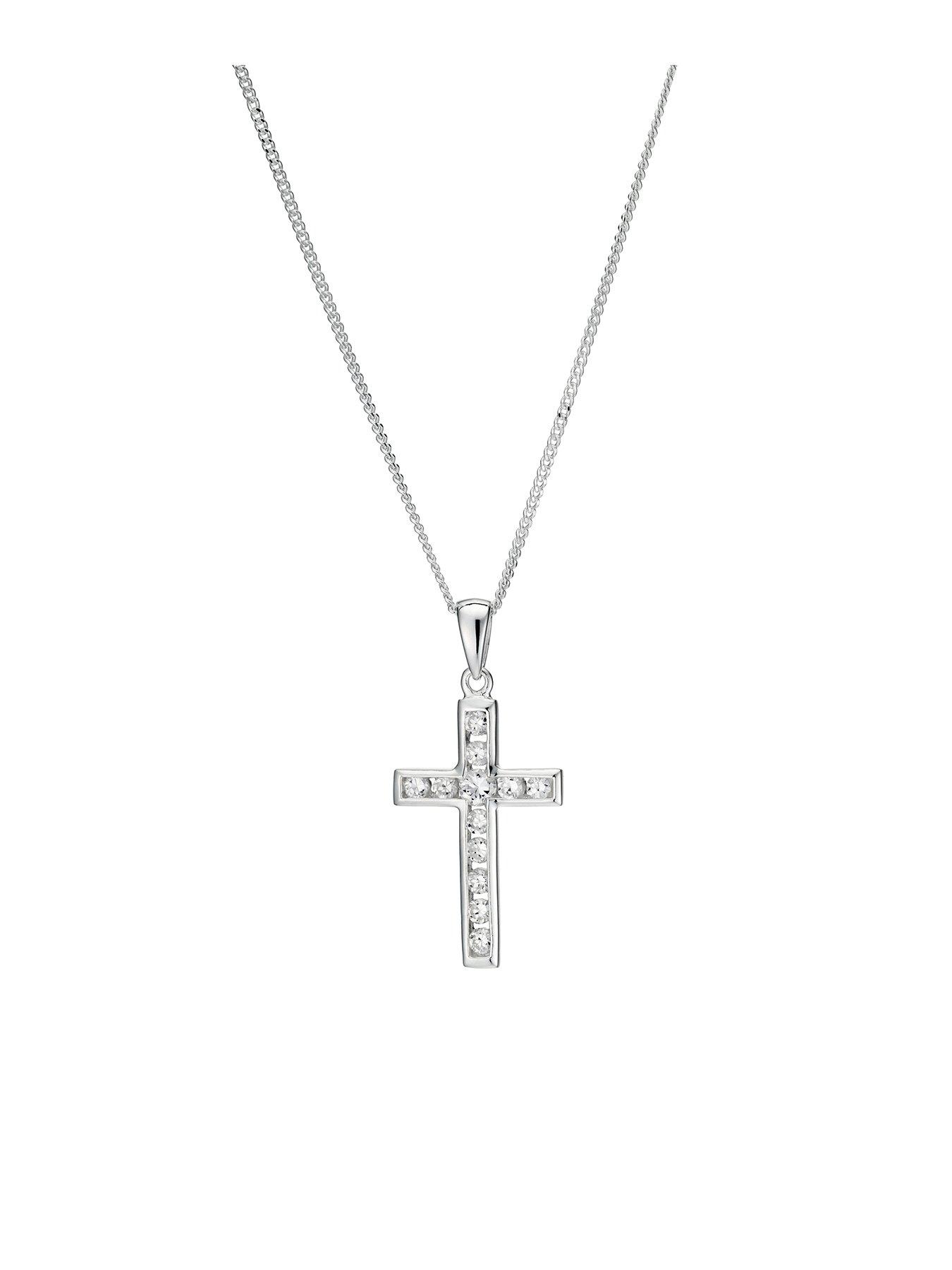  image of h-samuel-silver-necklace-cubic-zirconia-cross-pendant-necklace