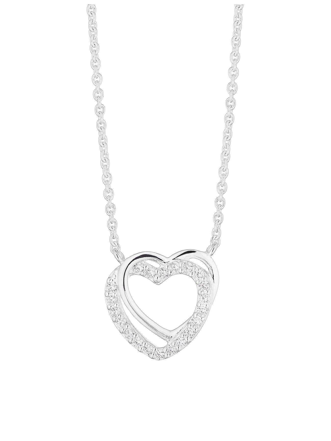  image of h-samuel-sterling-silver-necklace-cubic-zirconia-interlocking-heart-pendant