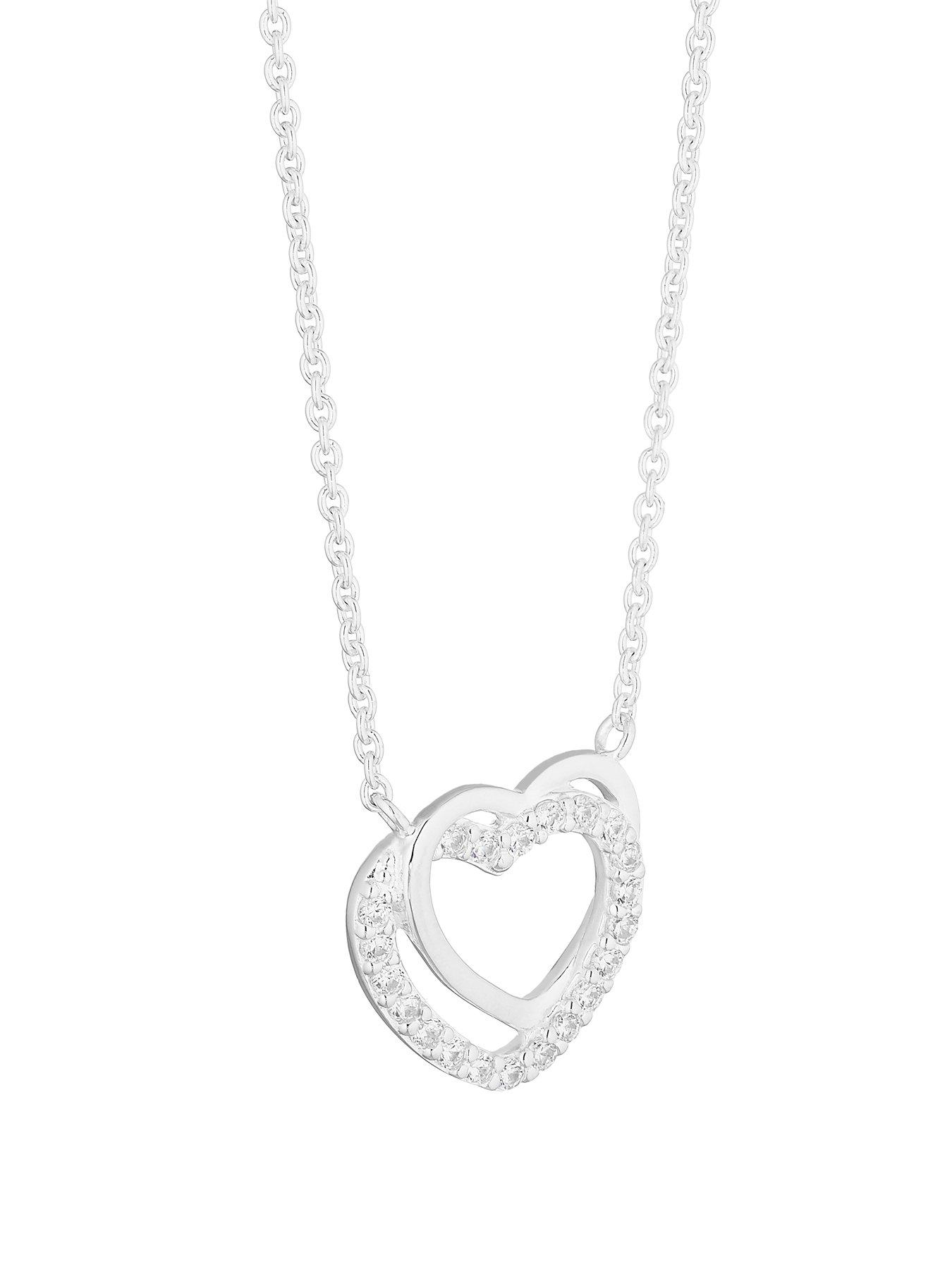 image of h-samuel-sterling-silver-necklace-cubic-zirconia-interlocking-heart-pendant