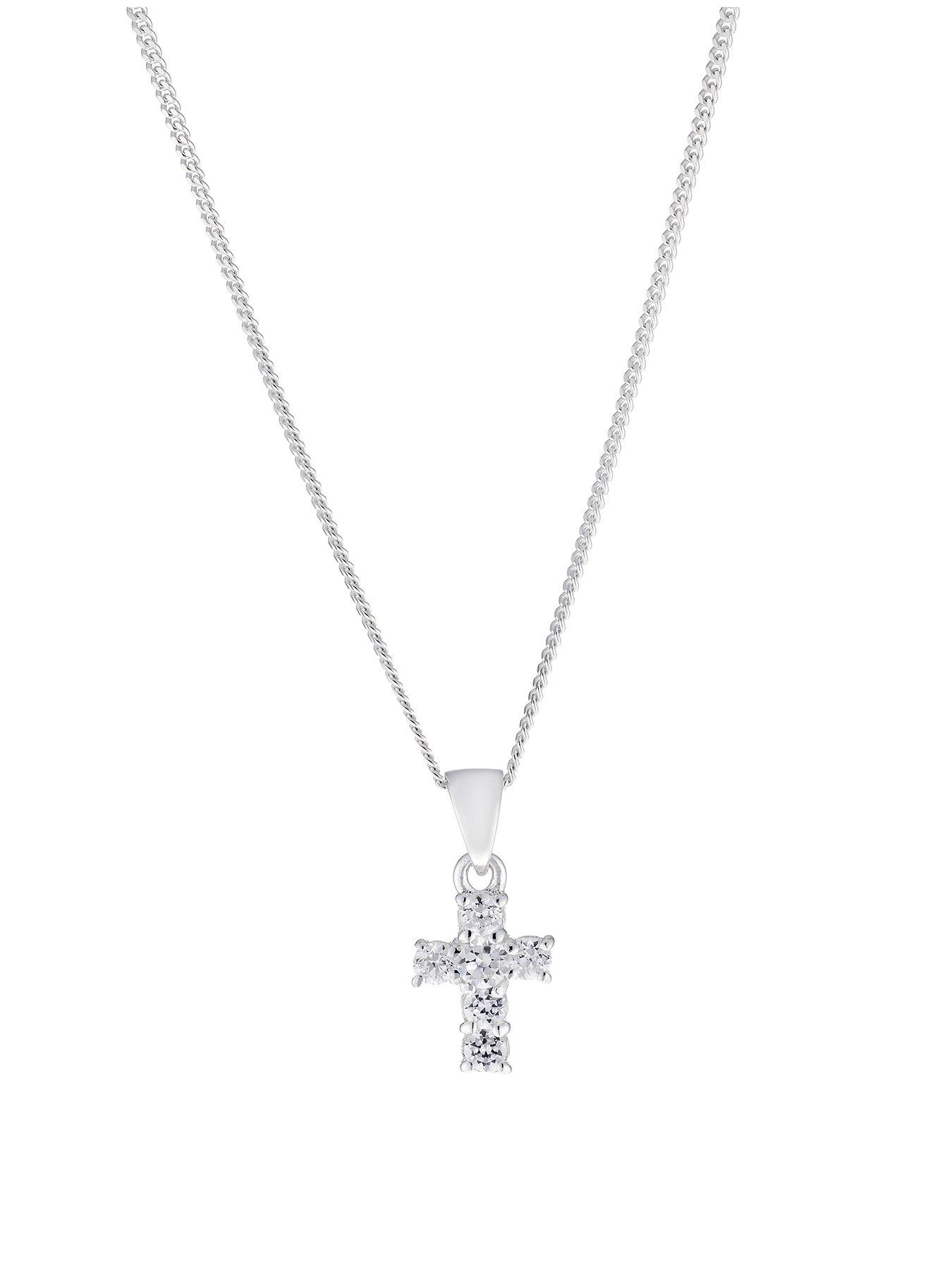  image of h-samuel-childrens-silver-necklace-14-inch-with-cubic-zirconia-cross-pendant
