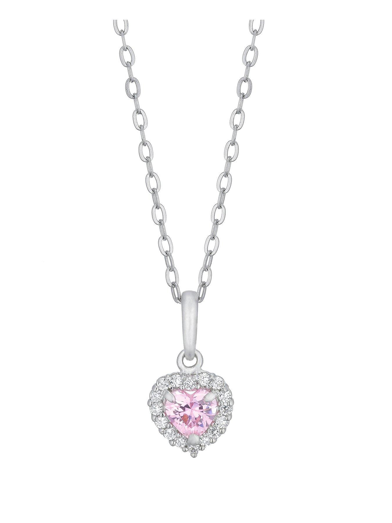undefined Childrens Sterling Silver Necklace with Pink Cubic Zirconia Heart Pendant