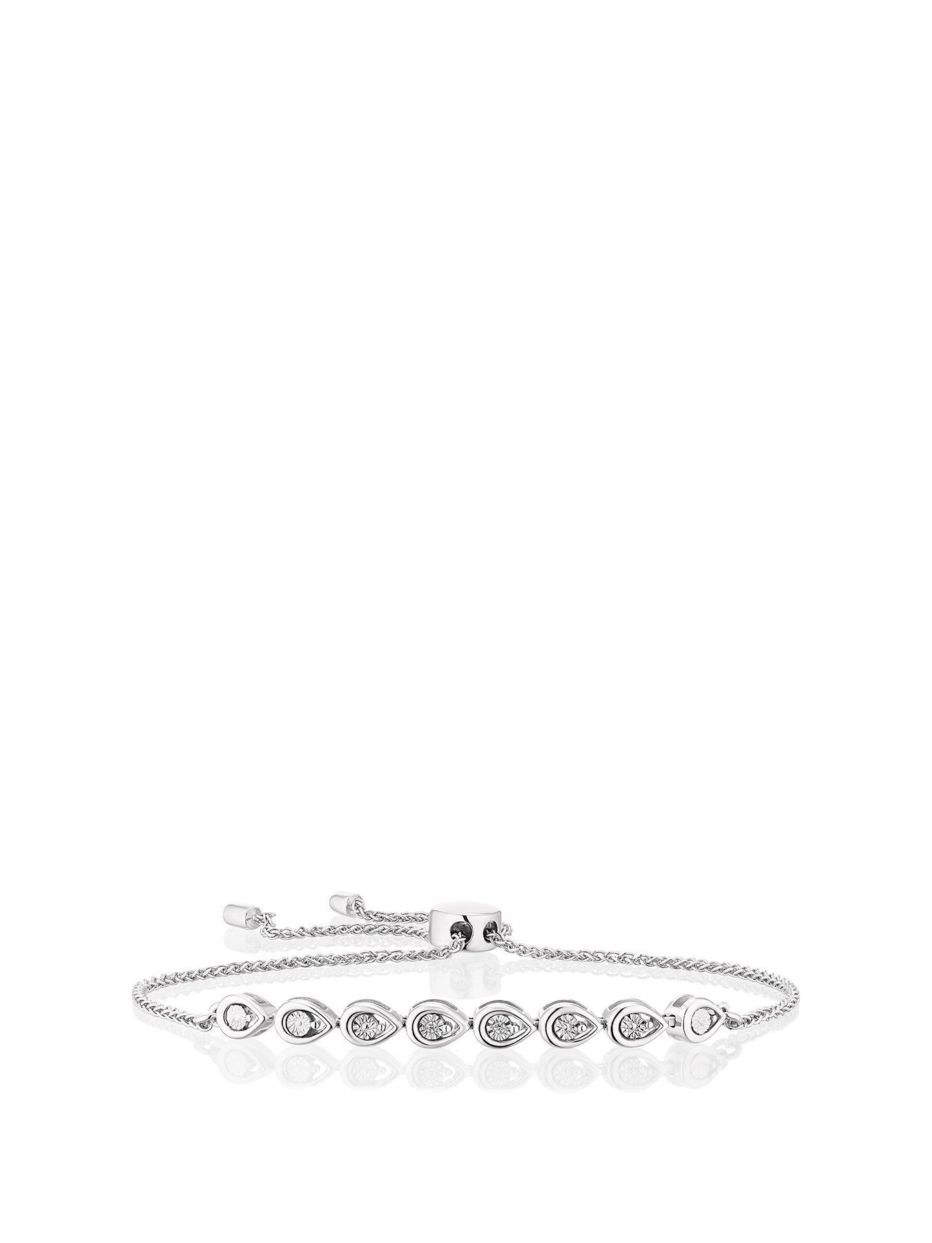 undefined Sterling Silver Bracelet. Diamond Pear Bolo Bracelet