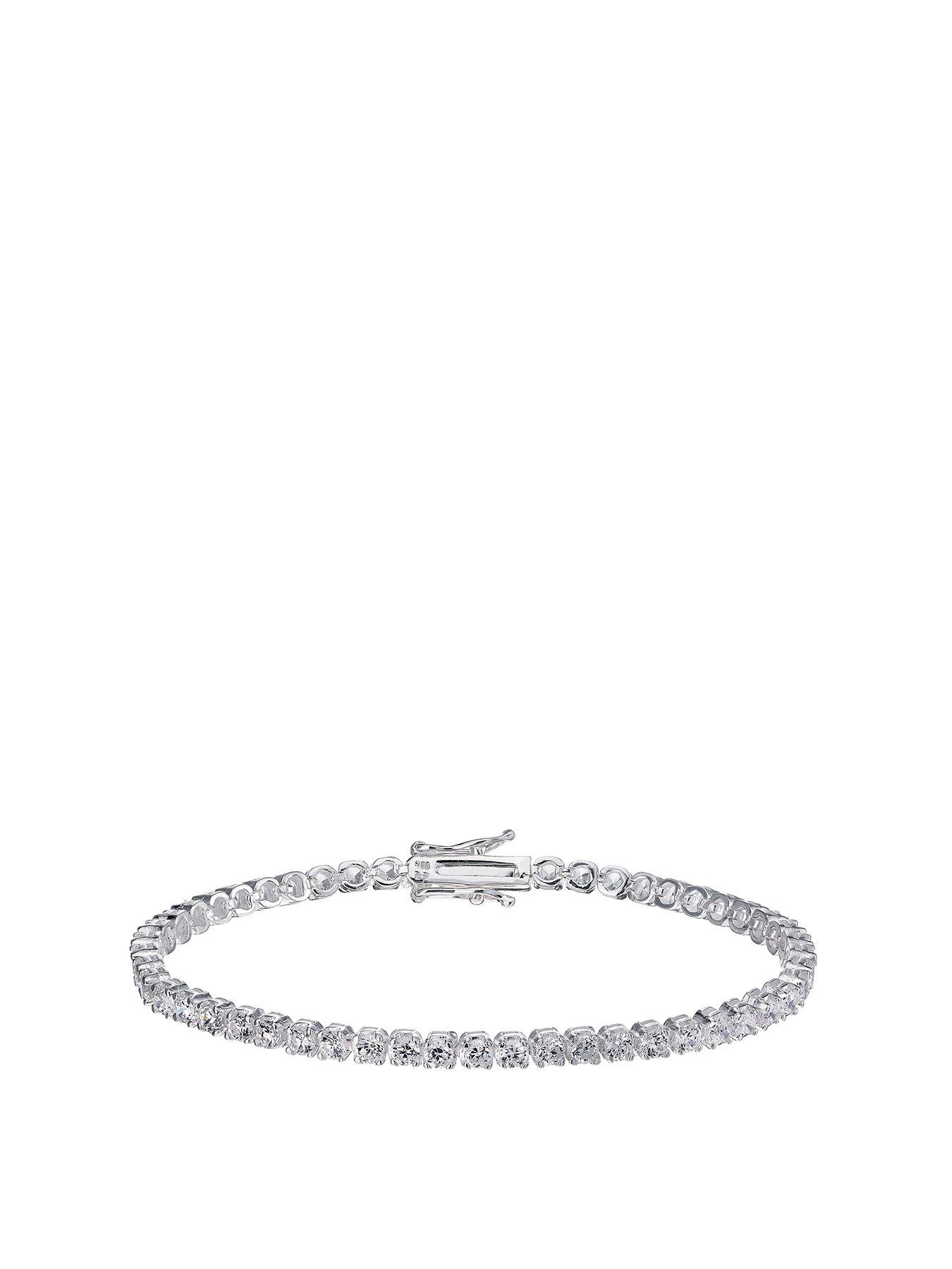 undefined Sterling Silver Bracelet. Cubic Zirconia Claw Set Tennis Bracelet