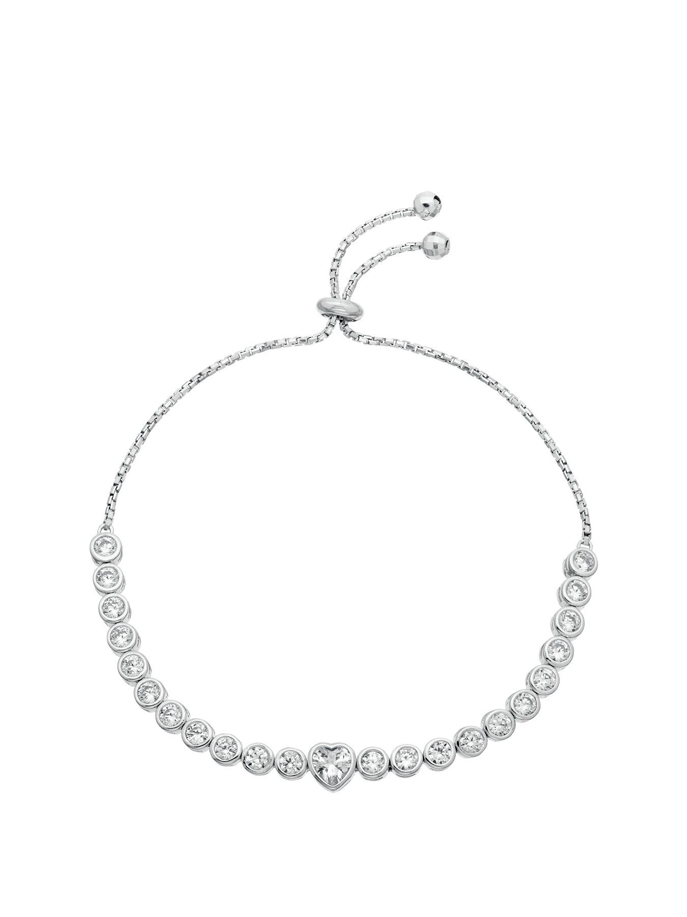 undefined Silver Bracelet. Rhodium Cubic Zirconia Heart Bolo Bracelet
