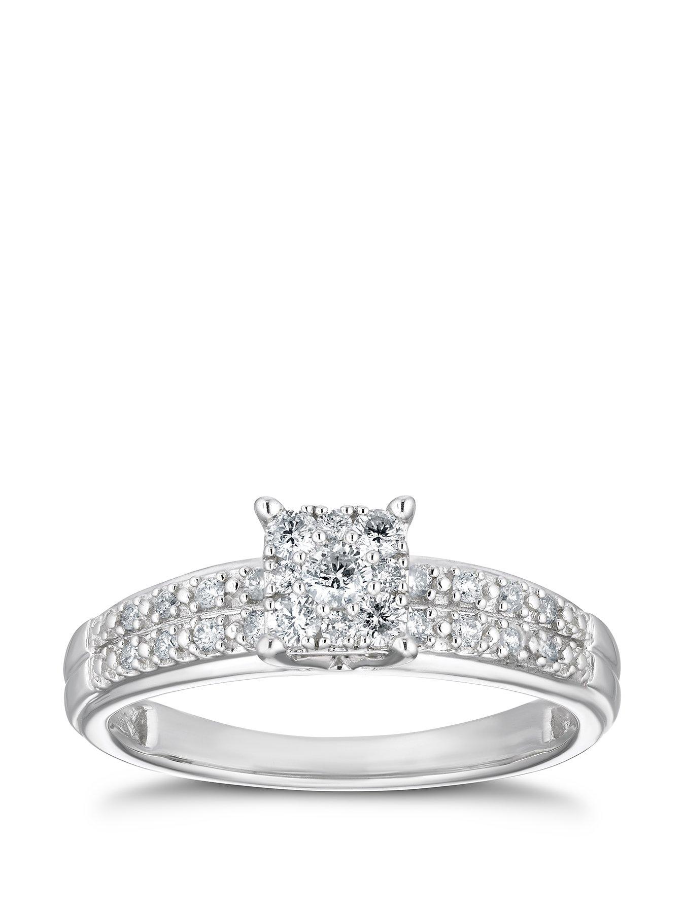 undefined 9ct White Gold Engagement Ring. 0.25ct Diamond Square Cluster Ring