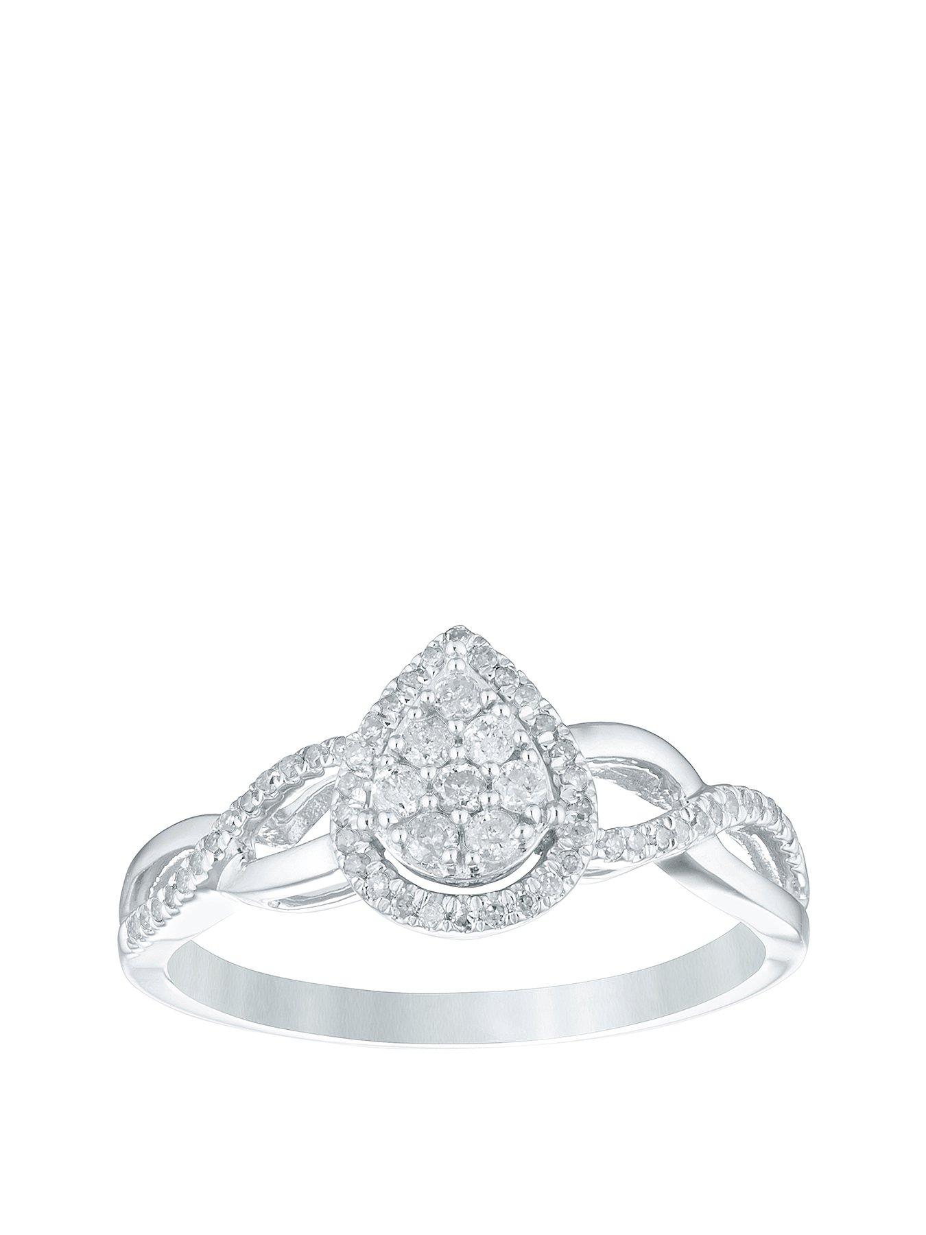  image of h-samuel-9ct-white-gold-engagement-ring-020ct-diamond-pear-shaped-cluster-ring