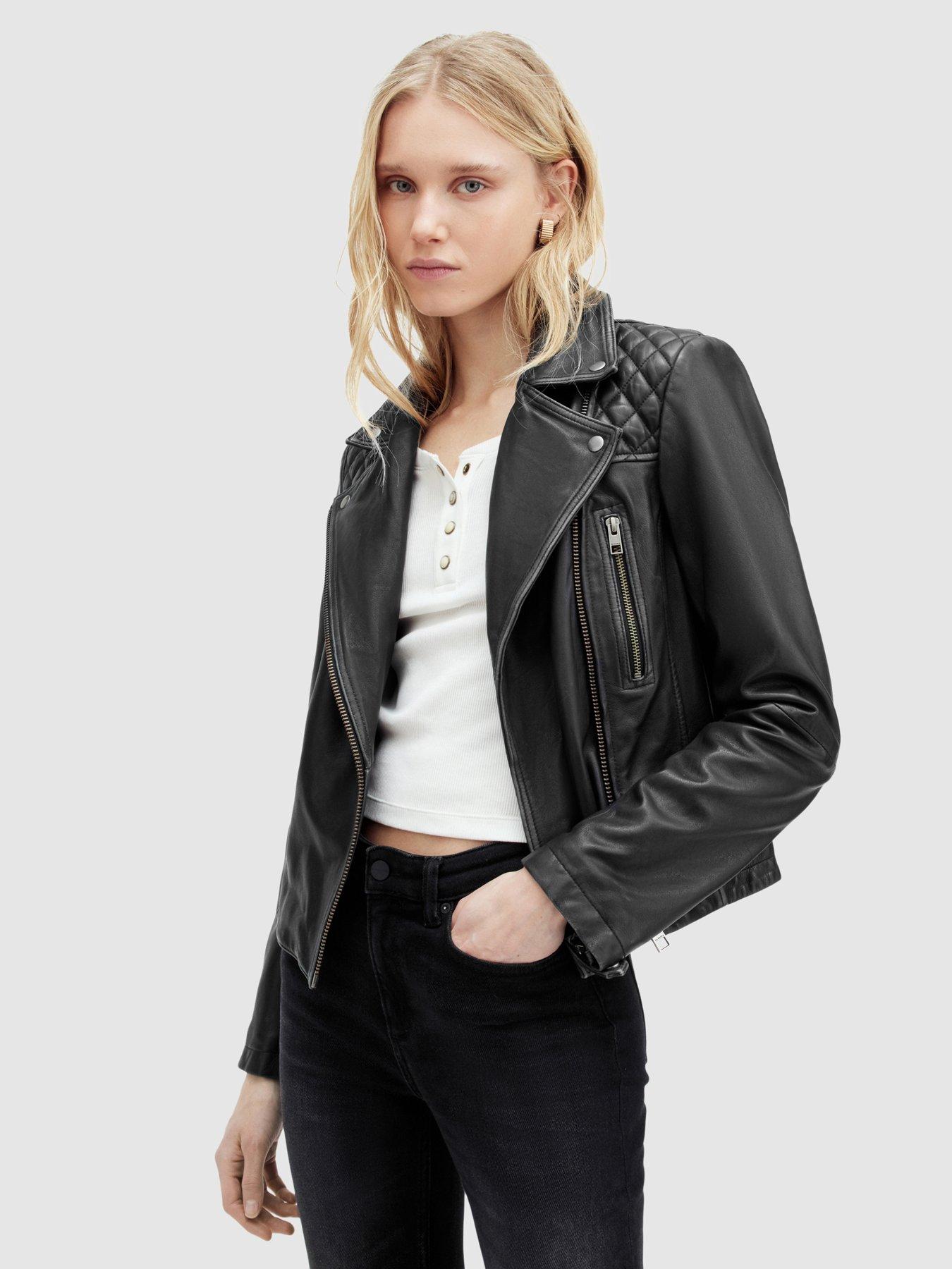 AllSaints Relaxed Fit Cargo Leather Biker Jacket Black littlewoods