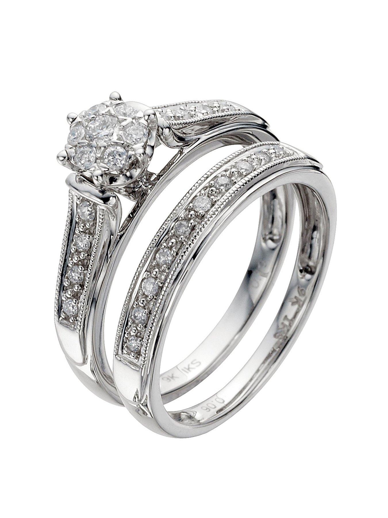 undefined Perfect Fit 9ct White Gold Wedding and Engagement Ring Set. 0.25ct Diamond Bridal Set