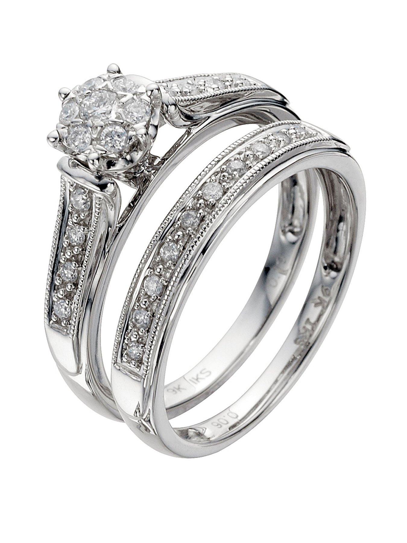 H. Samuel Perfect Fit 9ct White Gold Wedding and Engagement Ring Set. 0.25ct Diamond Bridal Set