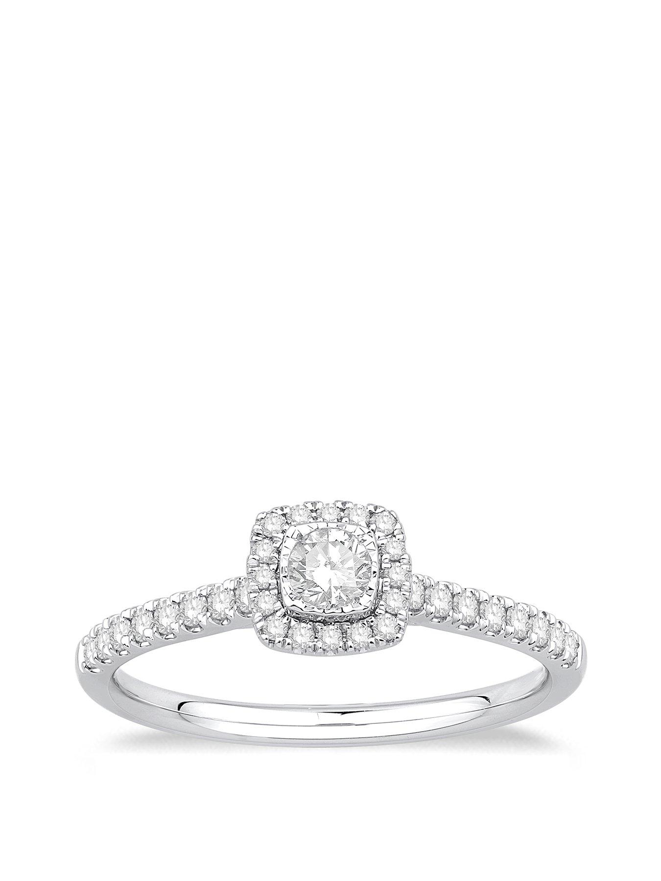 Image 1 of 3 of H. Samuel 9ct White Gold Engagement Ring. 0.33ct Diamond Cushion Halo Ring