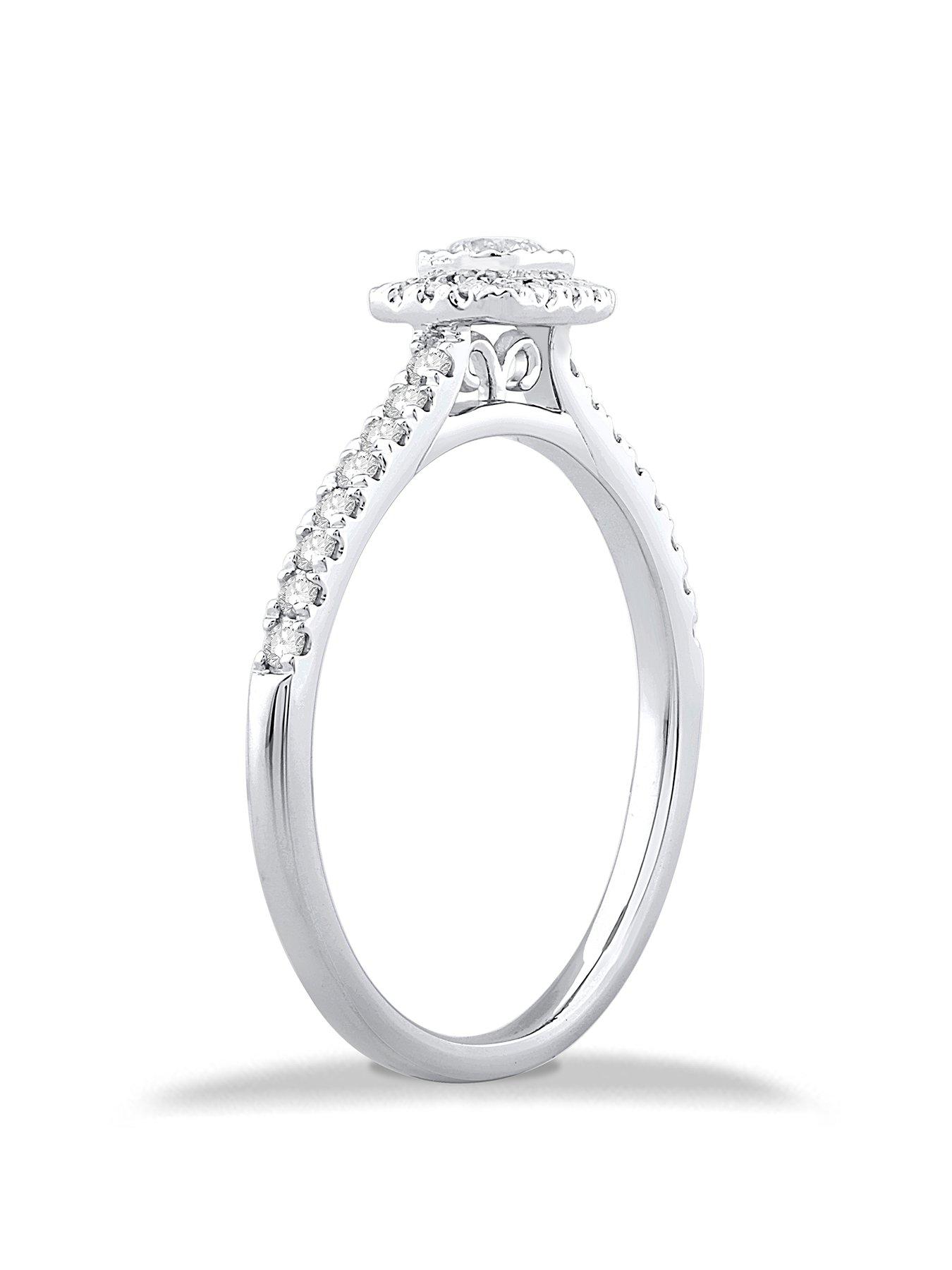 Image 2 of 3 of H. Samuel 9ct White Gold Engagement Ring. 0.33ct Diamond Cushion Halo Ring