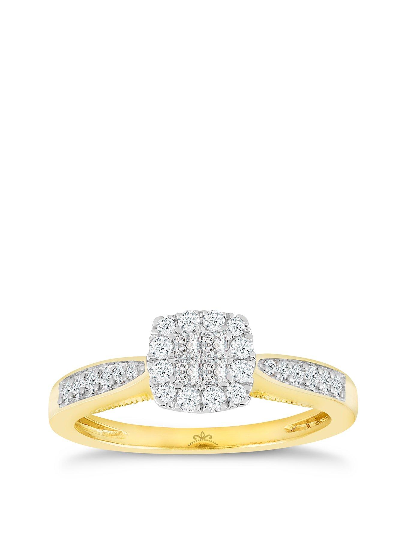 undefined Princessa 9ct Yellow Gold Engagement Ring. 0.33ct Diamond Cluster Ring