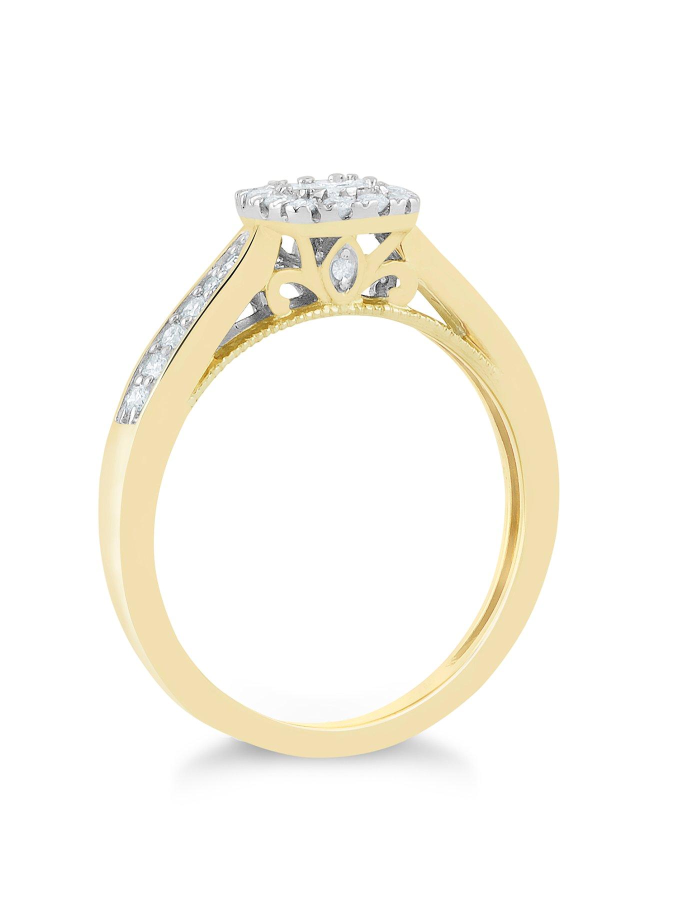 Image 2 of 4 of H. Samuel Princessa 9ct Yellow Gold Engagement Ring. 0.33ct Diamond Cluster Ring