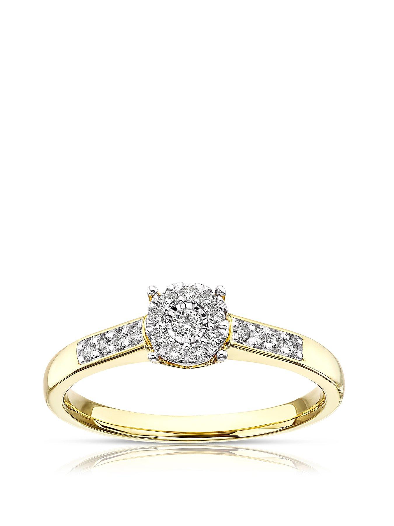 undefined 9ct Yellow Gold Engagement Ring. 0.15ct Diamond Round Cluster Ring