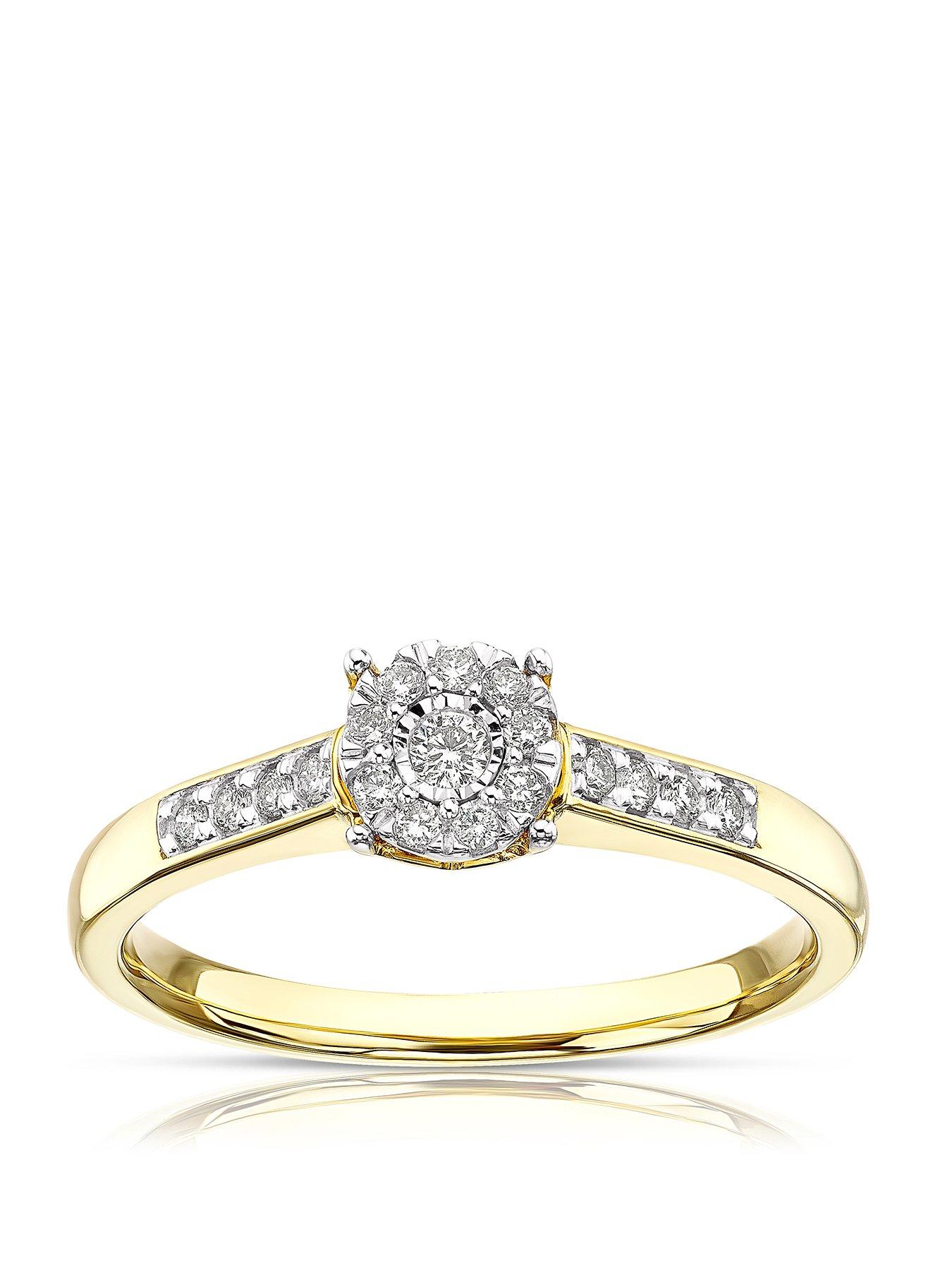 H. Samuel 9ct Yellow Gold Engagement Ring. 0.15ct Diamond Round Cluster Ring