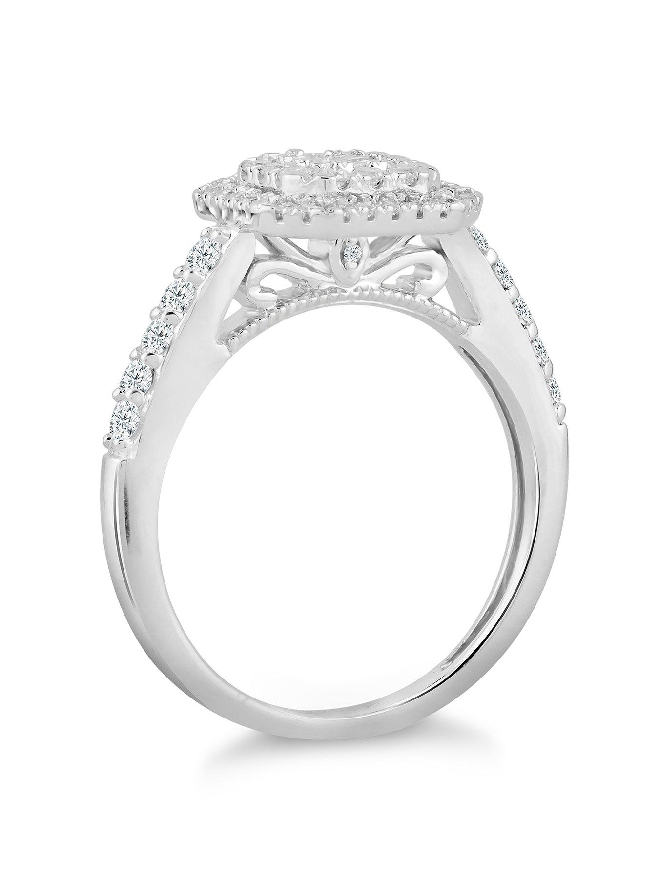  image of h-samuel-princessa-9ct-white-gold-engagement-ring-066ct-diamond-cluster-ring