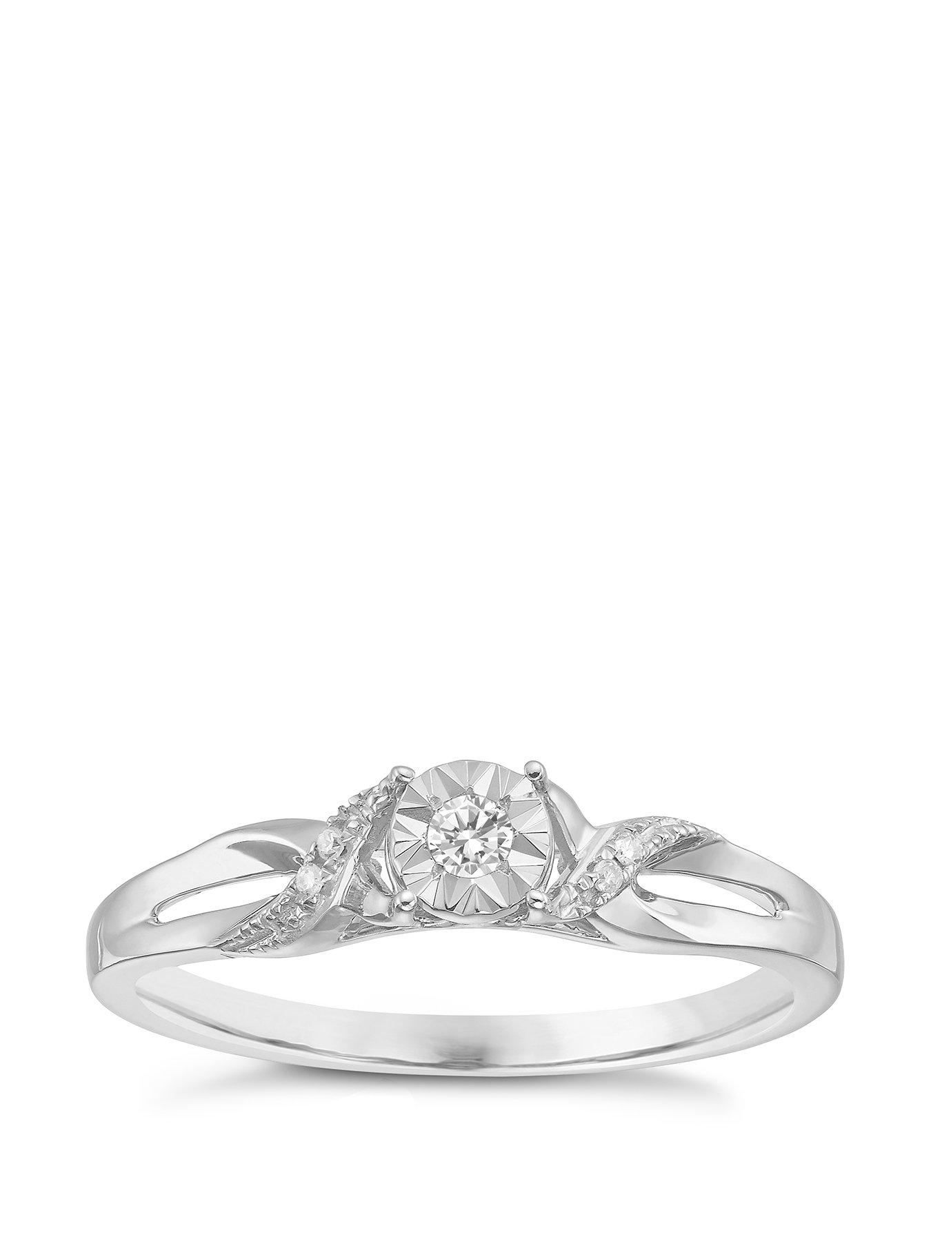 undefined 9ct White Gold Engagement Ring. Diamond Illusion Solitaire Ring