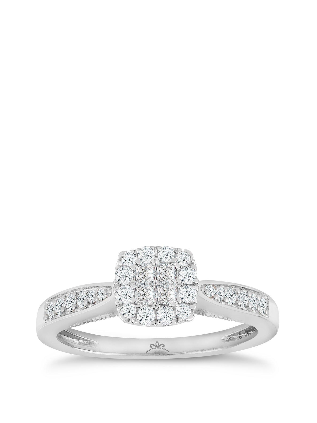 undefined Princessa 9ct White Gold Engagement Ring. 0.33ct Diamond Cluster Ring