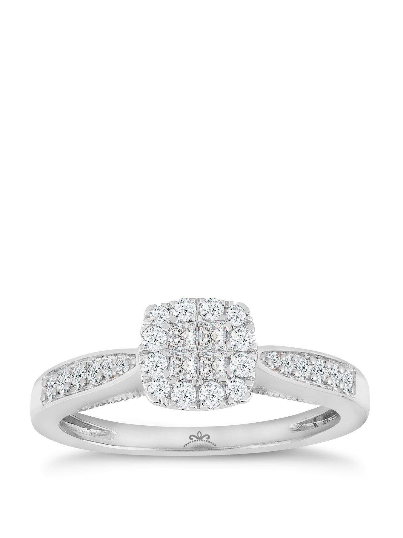 H. Samuel Princessa 9ct White Gold Engagement Ring. 0.33ct Diamond Cluster Ring
