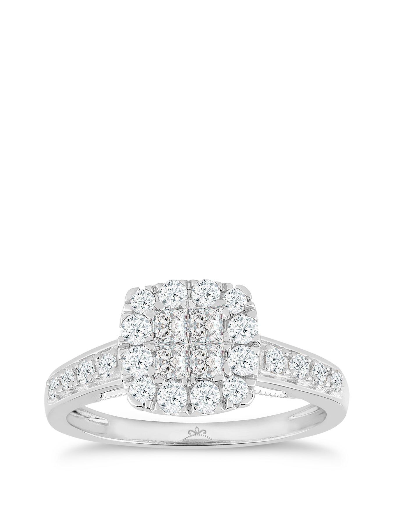  image of h-samuel-princessa-9ct-white-gold-066ct-diamond-square-cluster-ring