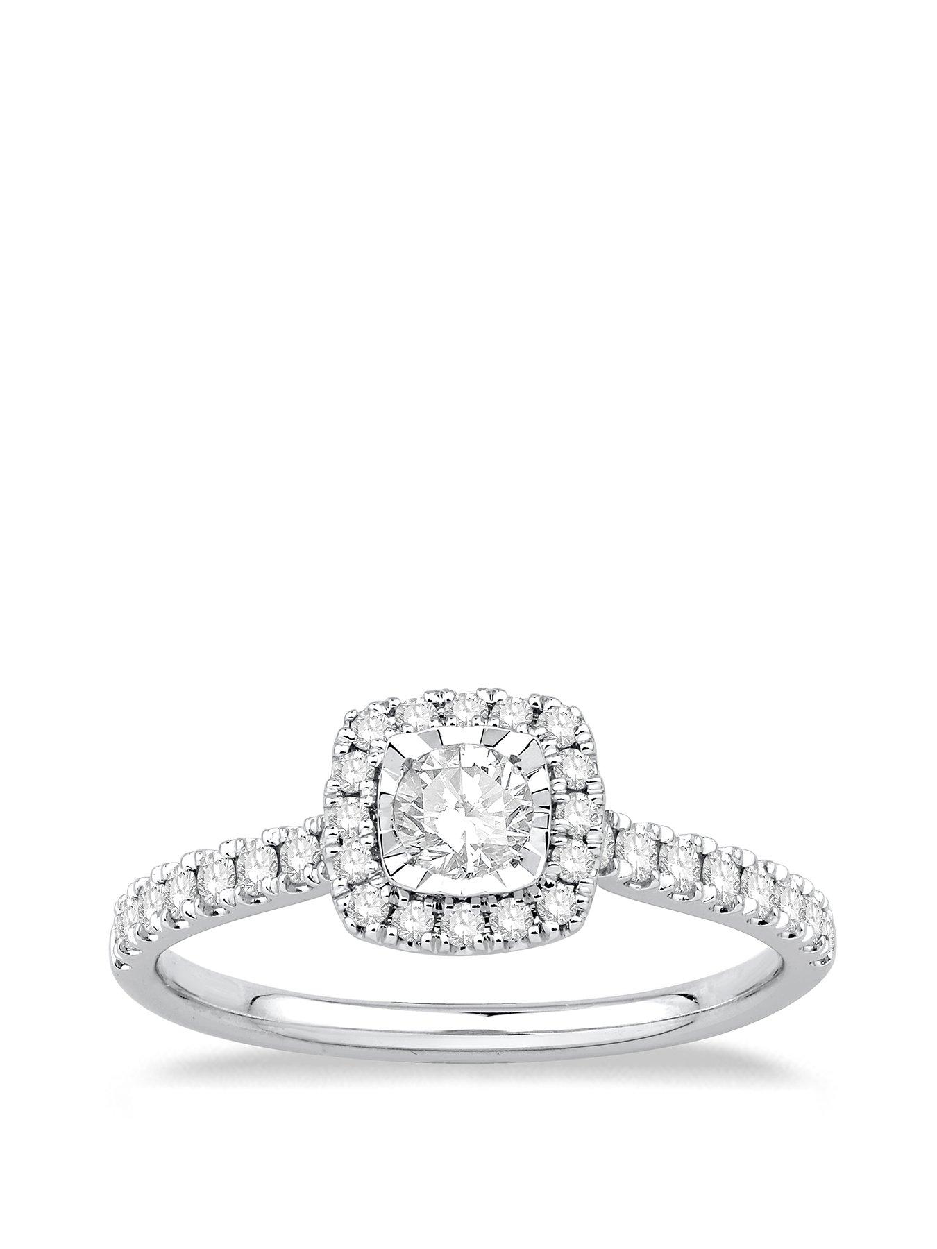 image of h-samuel-9ct-white-gold-engagement-ring-050ct-cushion-halo-diamond-ring