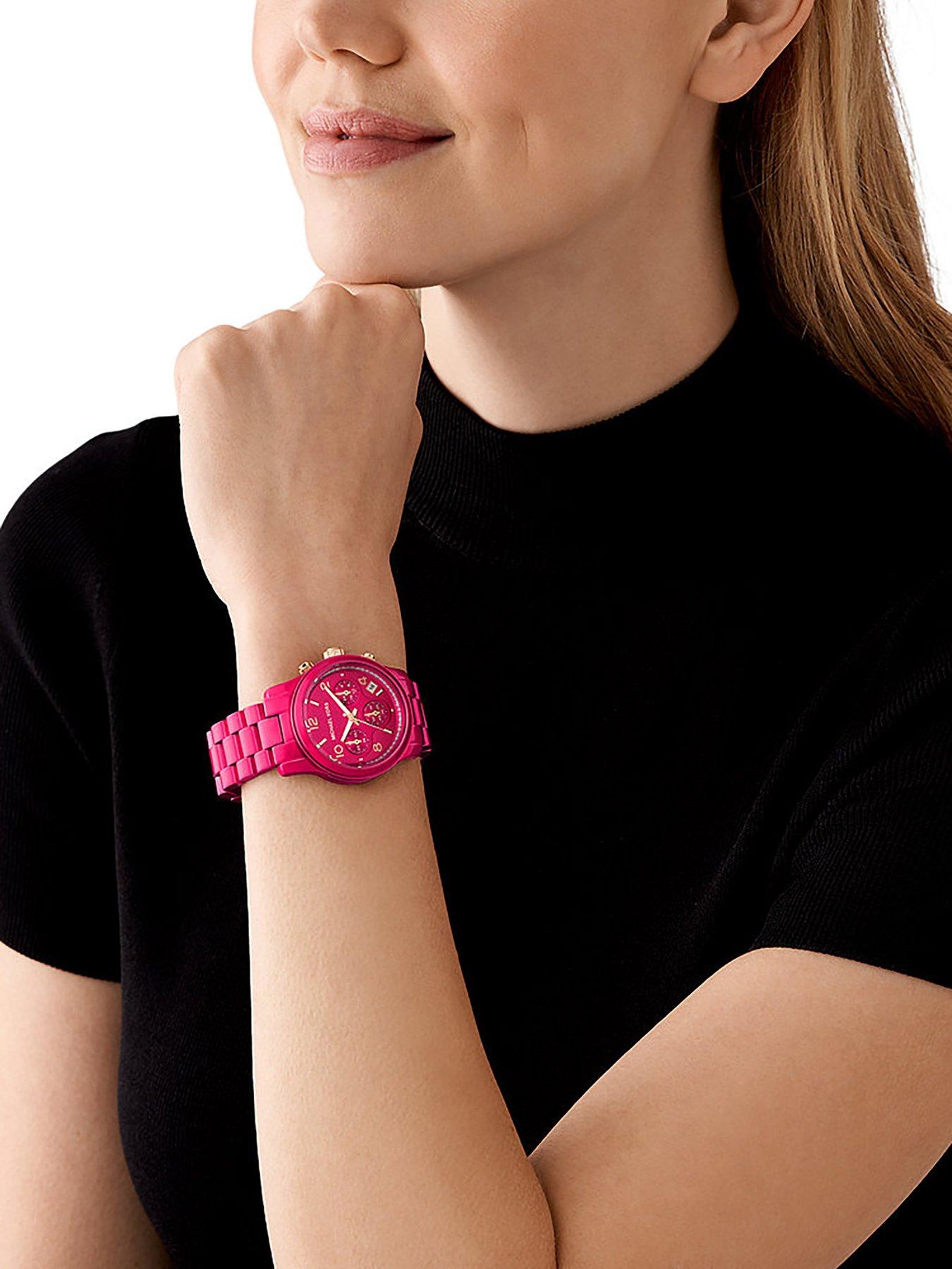 Michael Kors Limited Edition Runway Chronograph Deep Pink Stainless Steel Watch littlewoods