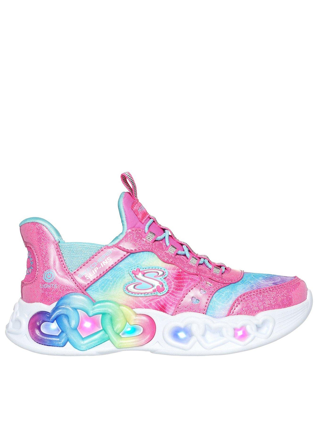  image of skechers-junior-girls-infinite-heart-lights-trainer-pink