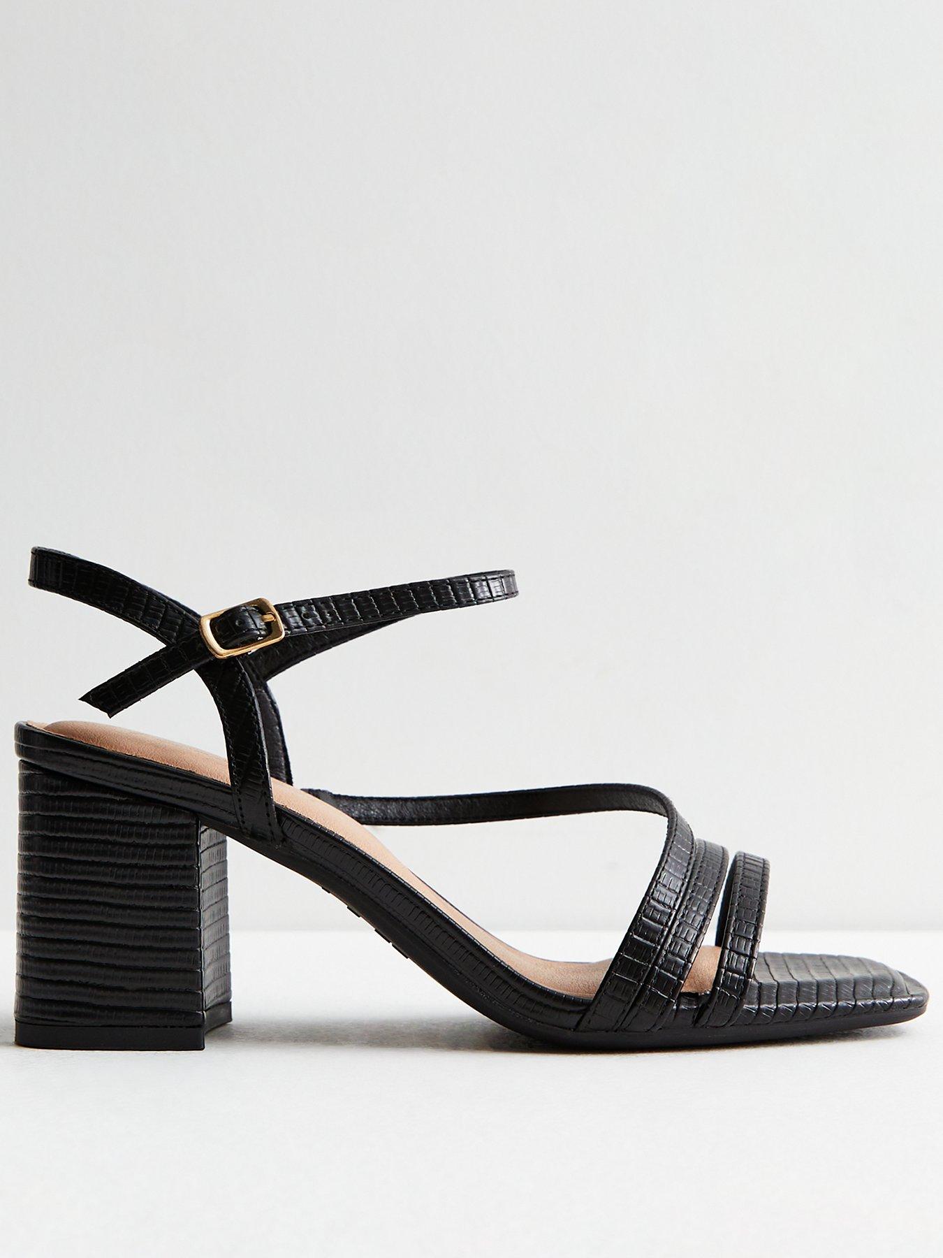 New Look Wide Fit Leather-Look Strappy Block Heel Sandals Black