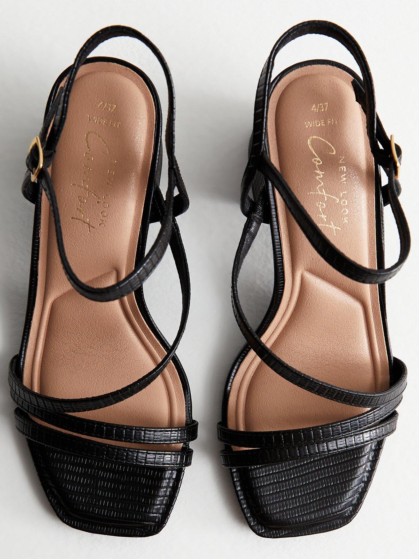 New Look Wide Fit Leather-Look Strappy Block Heel Sandals Black