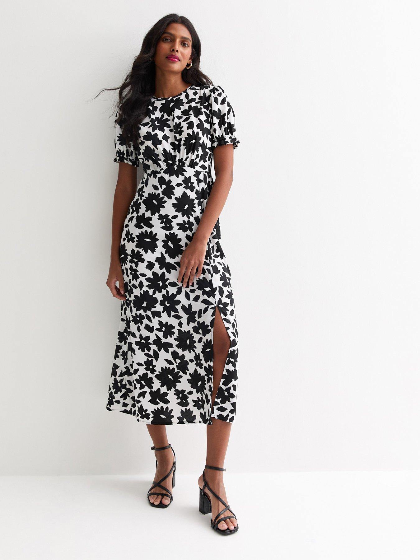 New Look Black Leaf Print Midi Dress | littlewoods.com