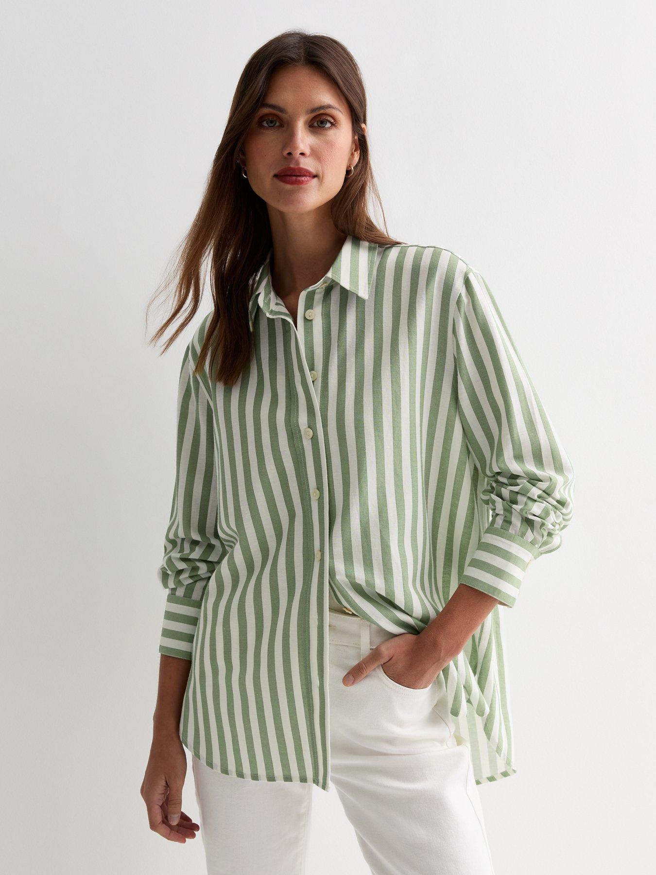 undefined Green Stripe Linen-look Long Sleeve Shirt