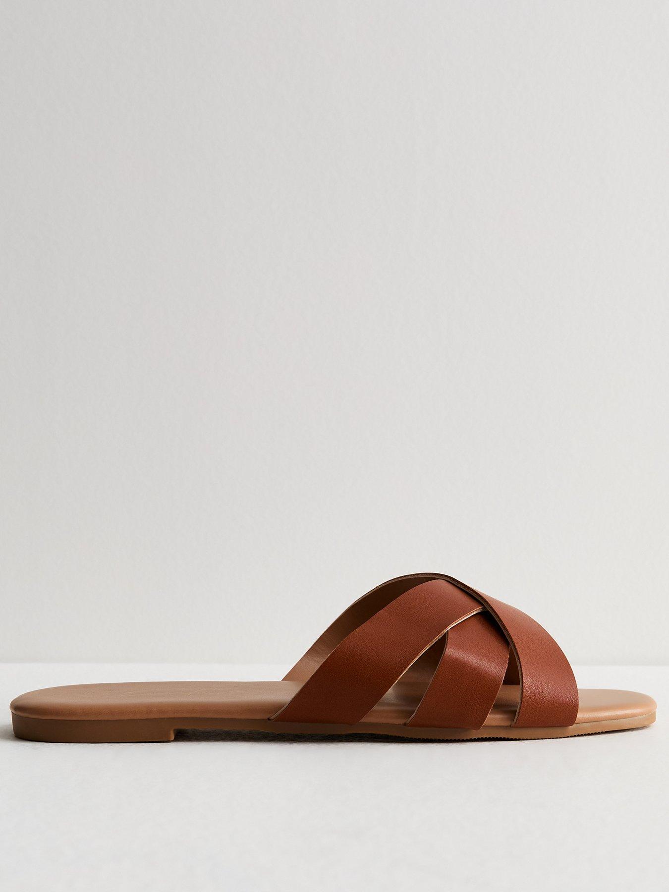 New Look Wide Fit Tan Leather-look Mule Sliders