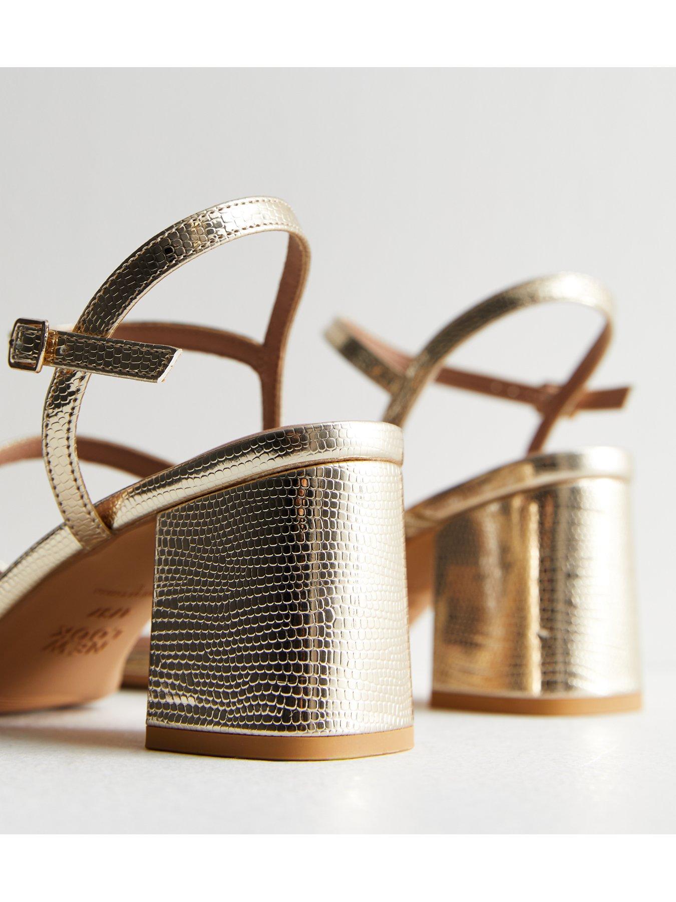 Strappy Sandals Wide Fit Block Heels Gold New Look Wide Fit Gold