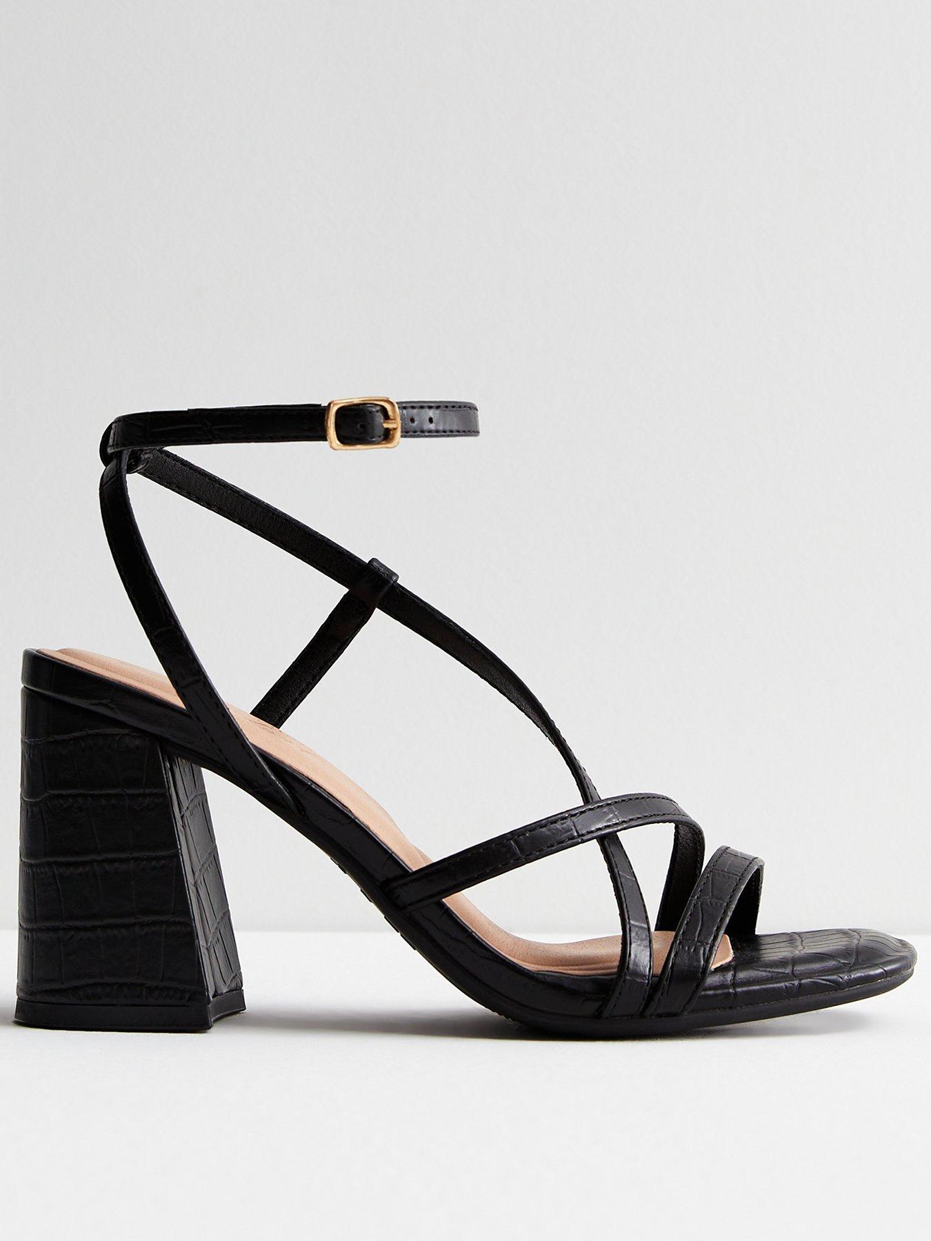 Black fashion strappy heels block